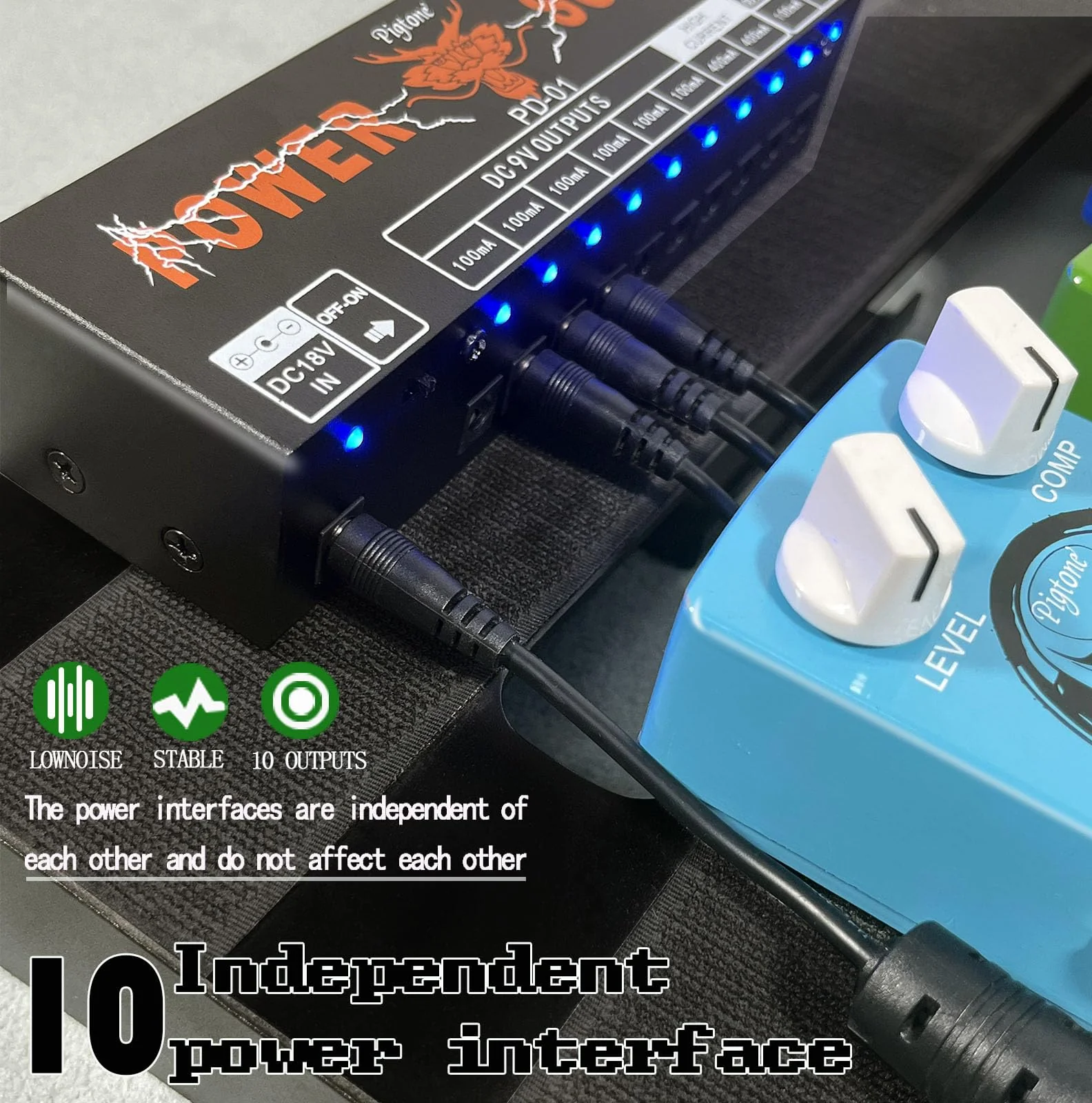 PD-01 Guitar Pedal Power Supply 10 Isolated DC Output for 9V/12V/18V Guitar Effect Pedal - Image 2
