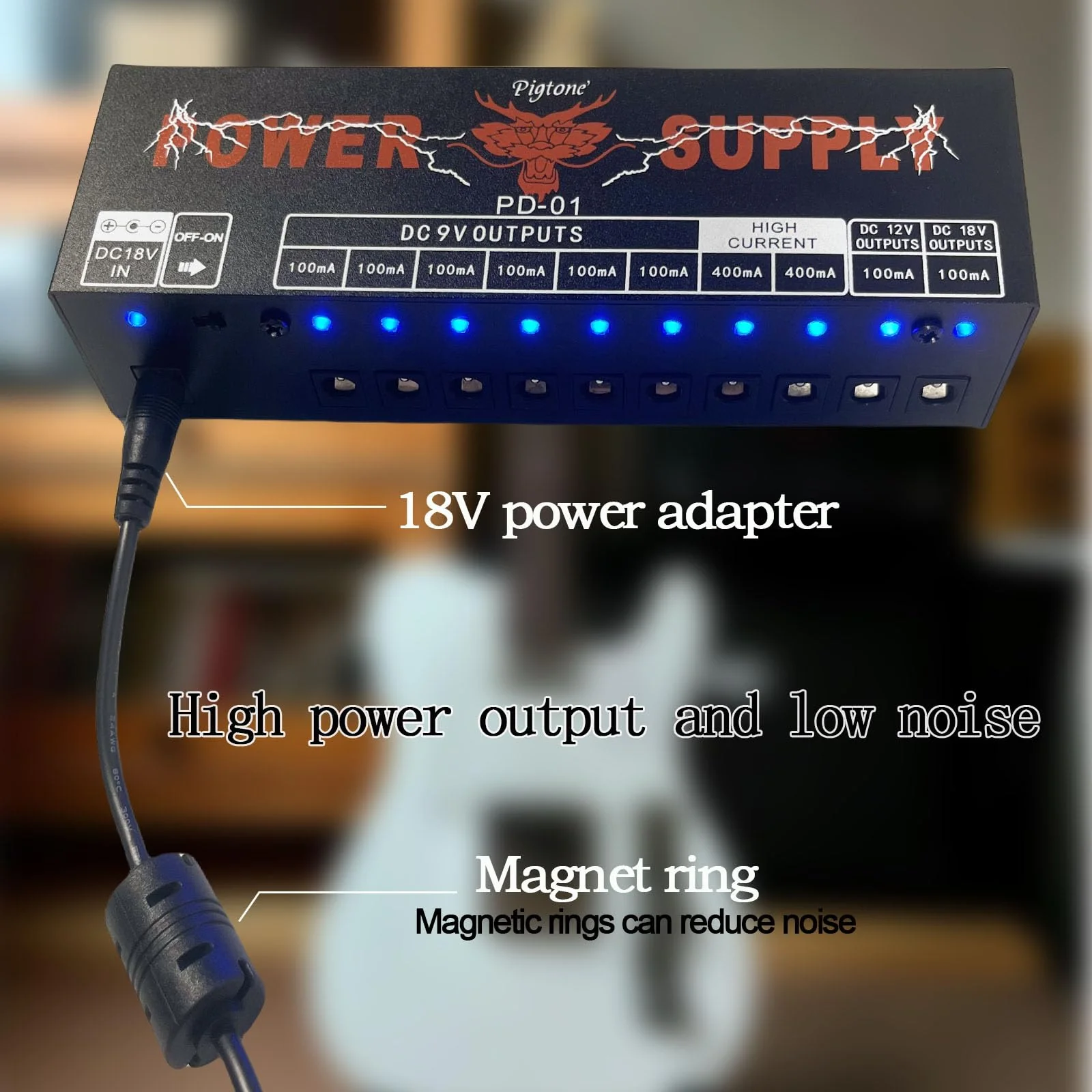 PD-01 Guitar Pedal Power Supply 10 Isolated DC Output for 9V/12V/18V Guitar Effect Pedal - Image 4