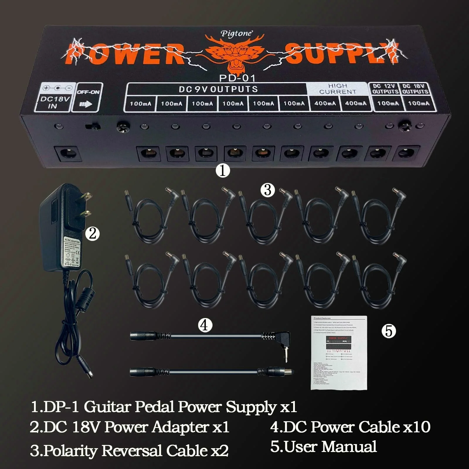 PD-01 Guitar Pedal Power Supply 10 Isolated DC Output for 9V/12V/18V Guitar Effect Pedal - Image 6