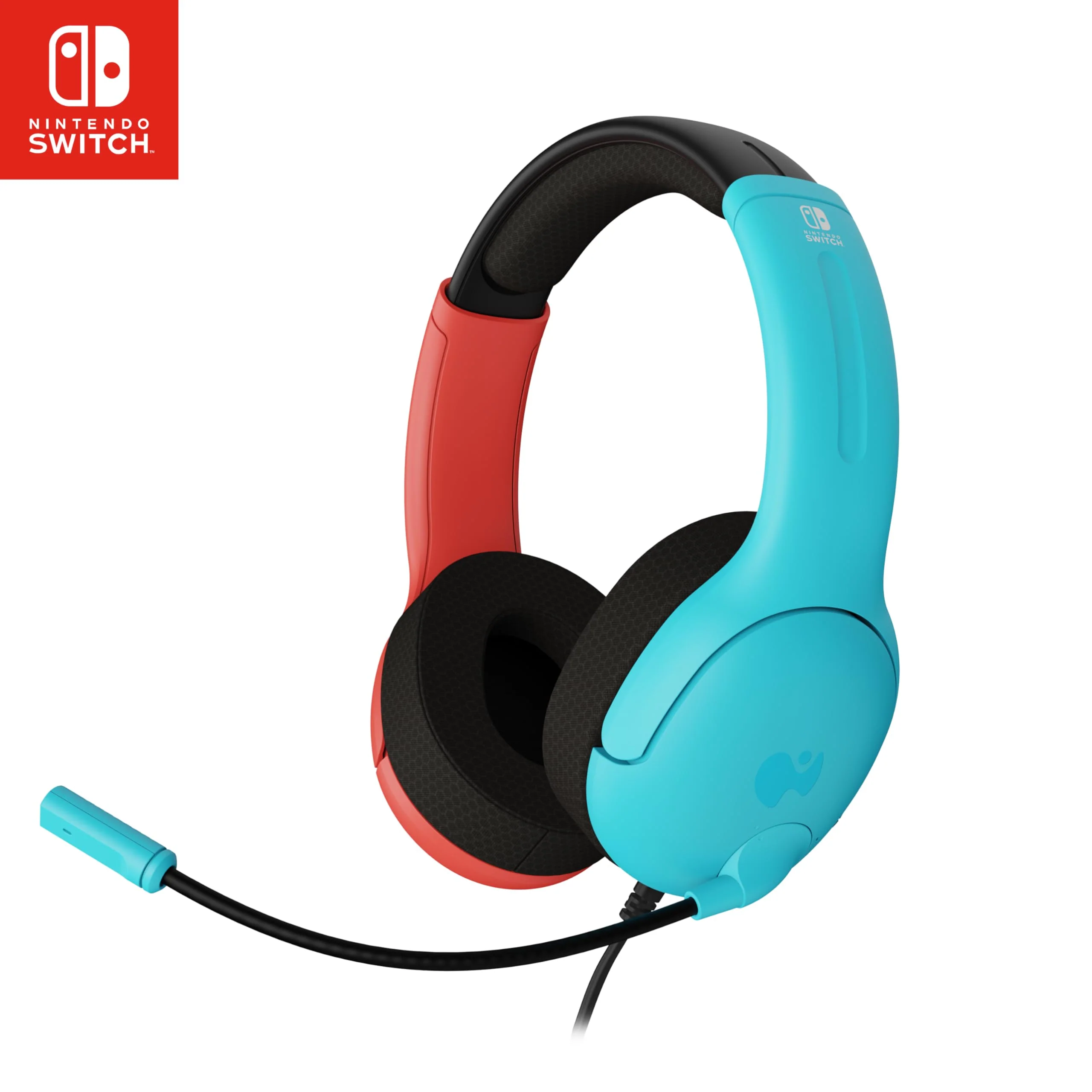 PDP Gaming LVL40 Airlite Stereo Headset for Nintendo Switch/Lite/OLED - Wired Power Noise Cancelling Microphone, Lightweight Soft Comfort On Ear Headphones (Mario Neon - Red & Blue) Blue & Red