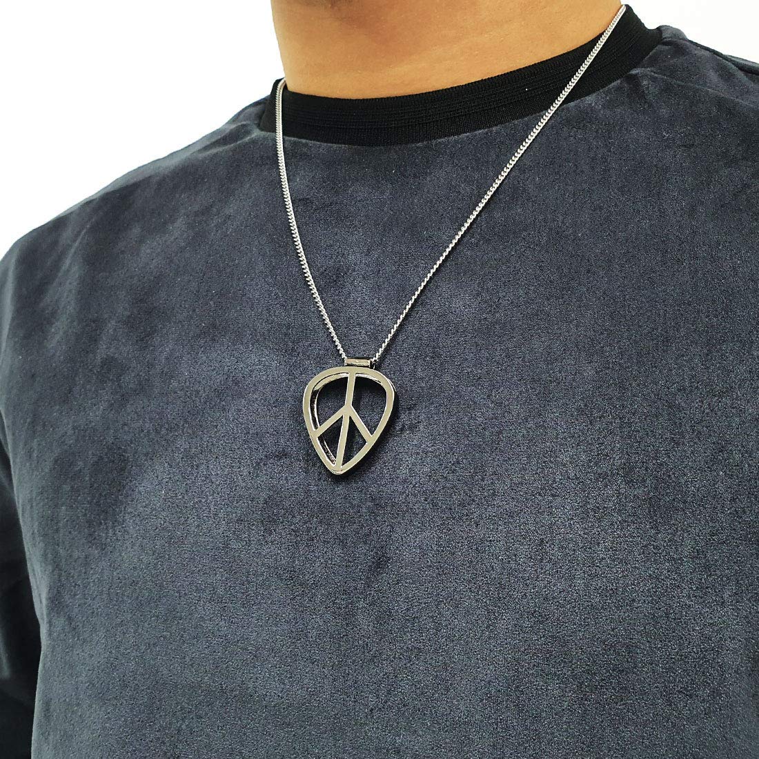 Peace Shaped Guitar Pick Holder Necklace for Guitarists/Guitar Picks Keeper Storage Pendant Necklace Stainless Steel Music Lovers Musicians Gifts Metal Black - Image 8