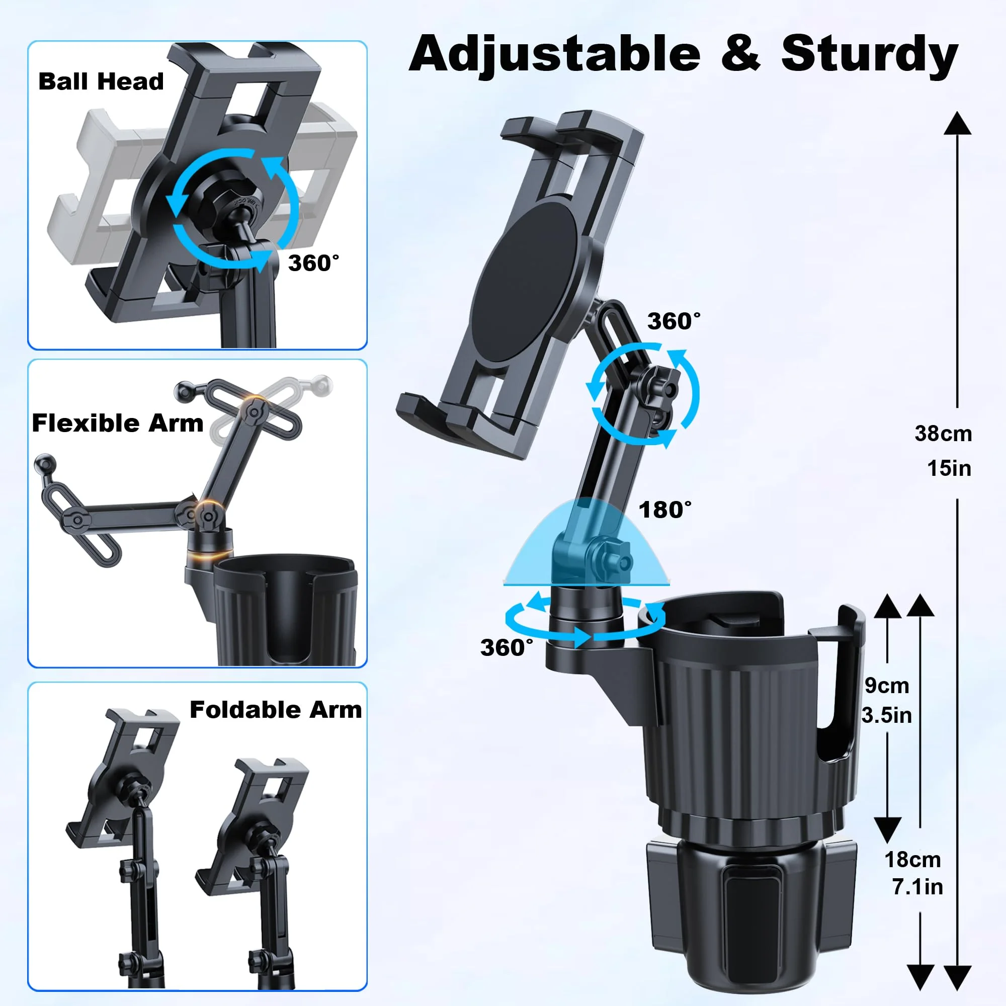 Peastrex Cup Holder Tablet Mount, Ipad Cup Holder Car Mount with Adjustable Arm for Tablet iPhone 3-13in iPad Pro Air Mini, Fire, iPhone 15, Galaxy S24 Z Fold 5 - Image 4