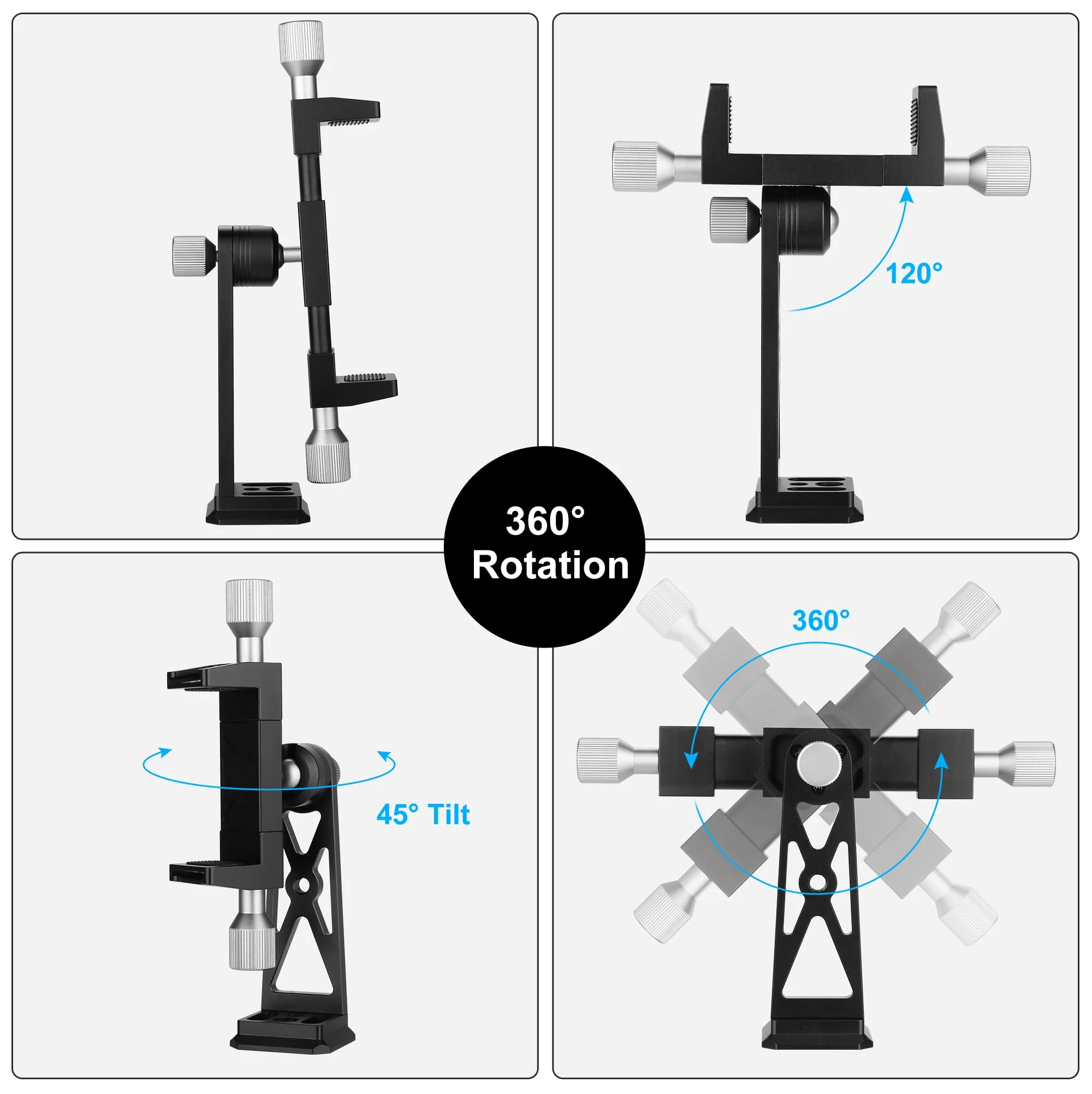 Peastrex Metal Phone Tripod Mount Extra Deep Clamp with Arca Port Cold Shoe 360°Ball Head Cellphone Tripod Adapter for iPhone Galaxy Smartphone Stand Holder for Vlogging Video Camera Monitor - Image 5