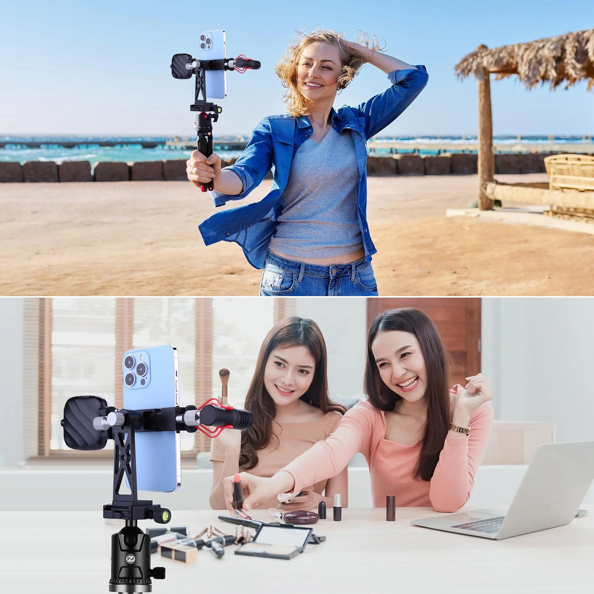 Peastrex Metal Phone Tripod Mount Extra Deep Clamp with Arca Port Cold Shoe 360°Ball Head Cellphone Tripod Adapter for iPhone Galaxy Smartphone Stand Holder for Vlogging Video Camera Monitor - Image 8