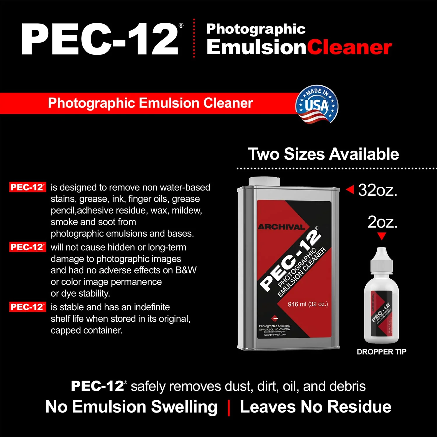 PEC-12 Photographic Emulsion Cleaner - Non-Water Based Stain, Grease, and Ink Remover from Emulsions and Bases for Cleaning Film, Photo Negatives, B&W Slide - with Dropper Tip (2oz) 2 Fl Oz (Pack of 1) - Image 4