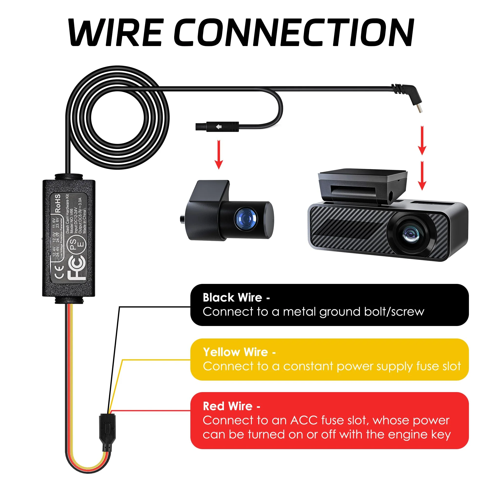 Pelsee Dash Cam Hardwire Kit, Full Set Hard Wire Kit Fuse for P1 Duo Dash Cam Only, 12V-24V to 5V Car Dash Camera Charger Power Cord, 4 Fuse Cable and Installation Tool - Image 4