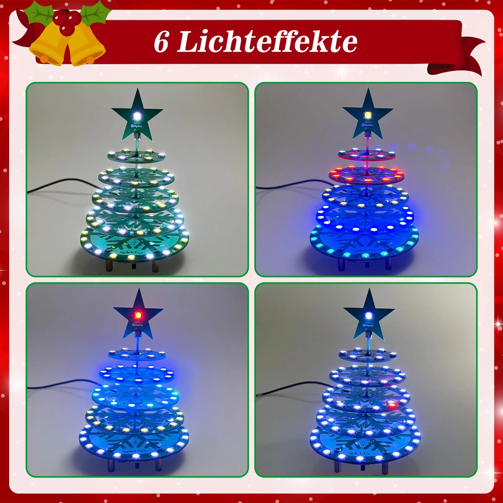 PEMENOL Colourful Soldering Kit Christmas Tree DIY Kit, 7 Light Modes, RGB Flow Lights, SMD Fun Advent Calendar, Electronic Kit, Soldering Practice, Christmas Decoration, Mint Education - Image 2