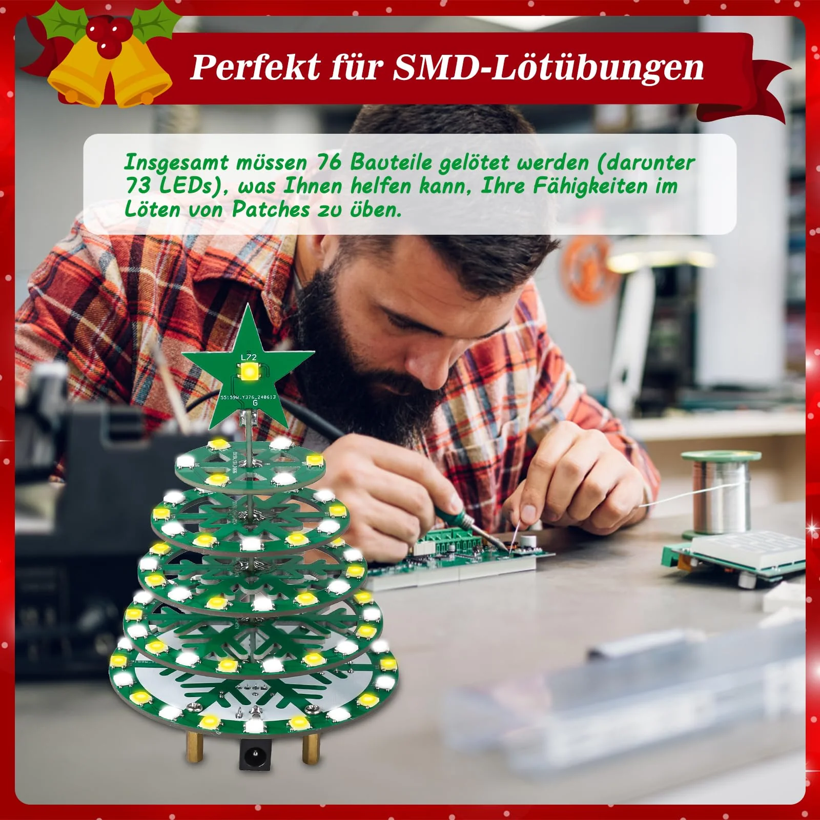 PEMENOL Colourful Soldering Kit Christmas Tree DIY Kit, 7 Light Modes, RGB Flow Lights, SMD Fun Advent Calendar, Electronic Kit, Soldering Practice, Christmas Decoration, Mint Education - Image 3