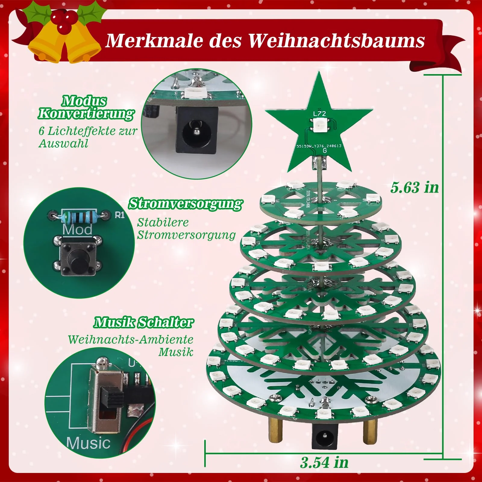 PEMENOL Colourful Soldering Kit Christmas Tree DIY Kit, 7 Light Modes, RGB Flow Lights, SMD Fun Advent Calendar, Electronic Kit, Soldering Practice, Christmas Decoration, Mint Education - Image 4