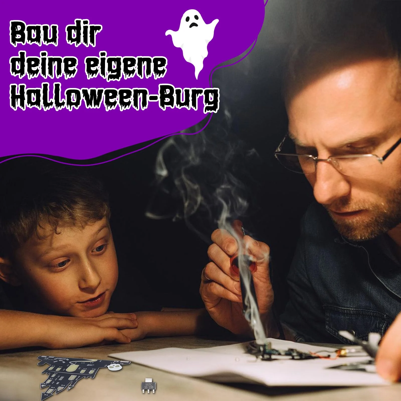 PEMENOL Halloween Burg Löt bausatz Musik Kürbis Skelett Leuchte Elektronik bausatz Atmende LED-Effekte Mit USB-Kabel Halloween Dekoration Party Deko Geschenk - Image 4