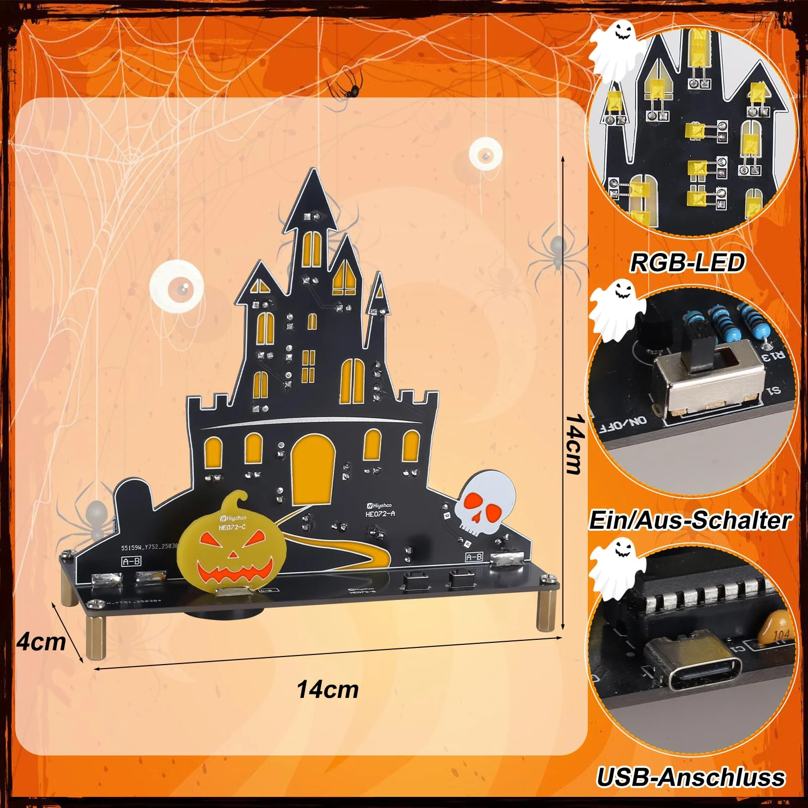 PEMENOL Halloween Burg Löt bausatz Musik Kürbis Skelett Leuchte Elektronik bausatz Atmende LED-Effekte Mit USB-Kabel Halloween Dekoration Party Deko Geschenk - Image 6