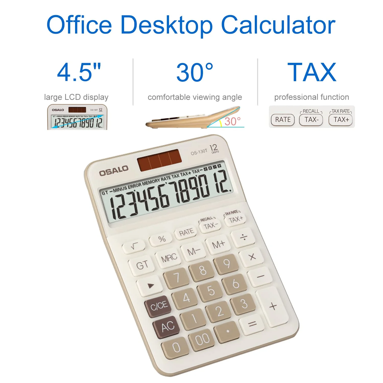 Pendancy 12 Digit Office Calculator Desktop with Tax+/- for Advanced Tax Calculation, Large LCD Display Big Buttons, Dual Power Durable Portable Design, for Financial Accounting Business Use 130T-Brown - Image 3
