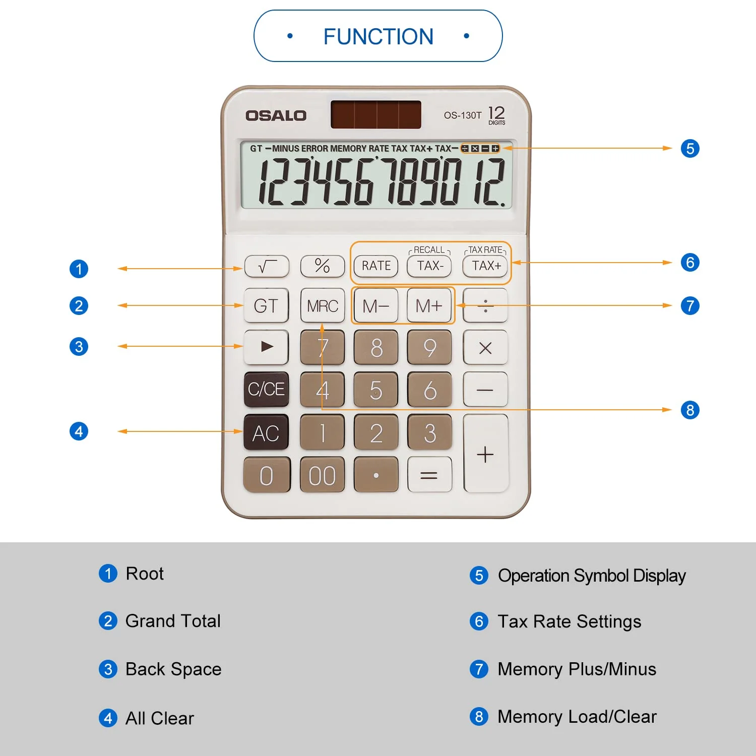 Pendancy 12 Digit Office Calculator Desktop with Tax+/- for Advanced Tax Calculation, Large LCD Display Big Buttons, Dual Power Durable Portable Design, for Financial Accounting Business Use 130T-Brown - Image 5
