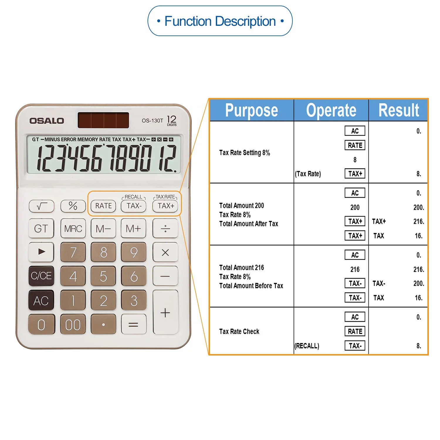 Pendancy 12 Digit Office Calculator Desktop with Tax+/- for Advanced Tax Calculation, Large LCD Display Big Buttons, Dual Power Durable Portable Design, for Financial Accounting Business Use 130T-Brown - Image 6