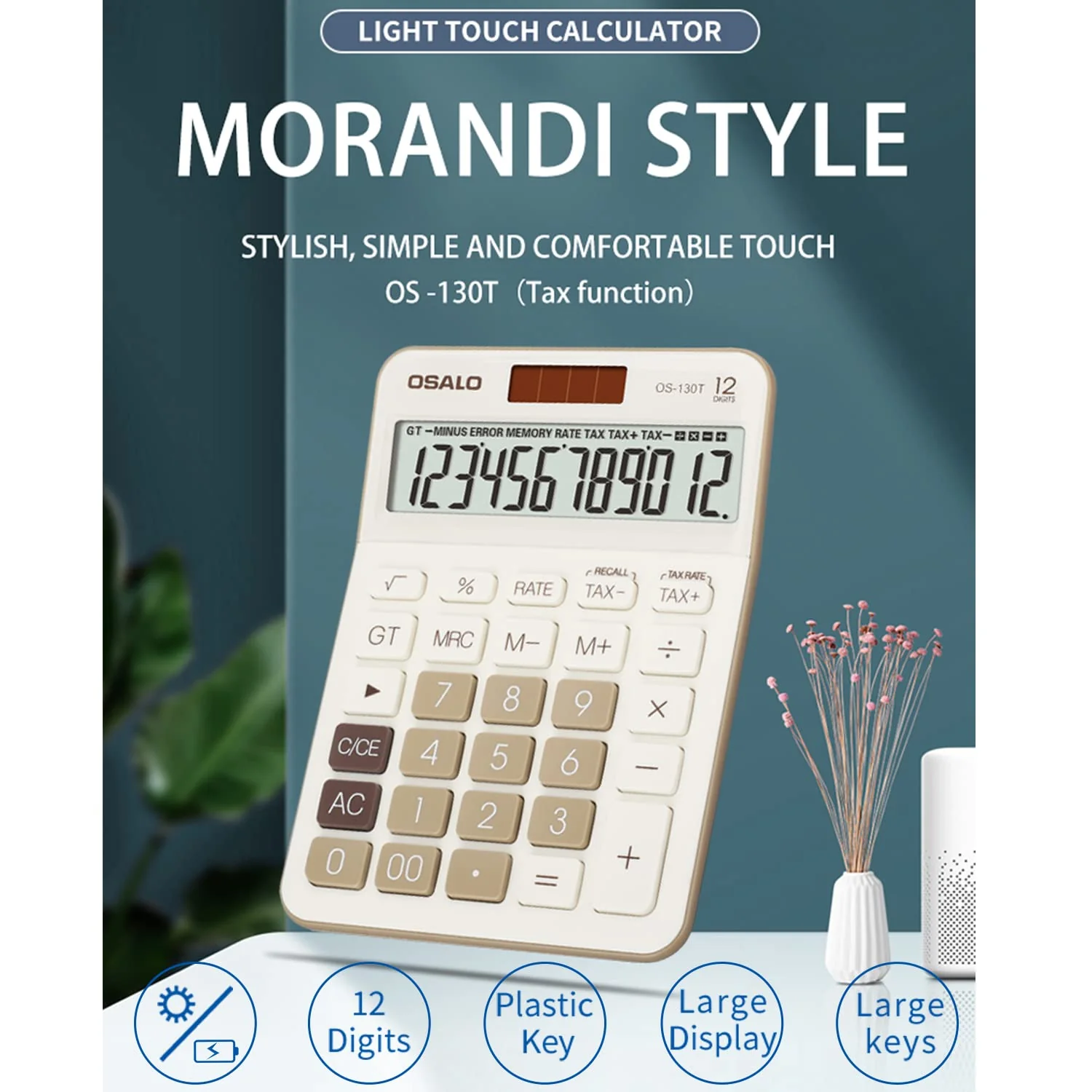 Pendancy 12 Digit Office Calculator Desktop with Tax+/- for Advanced Tax Calculation, Large LCD Display Big Buttons, Dual Power Durable Portable Design, for Financial Accounting Business Use 130T-Brown - Image 9