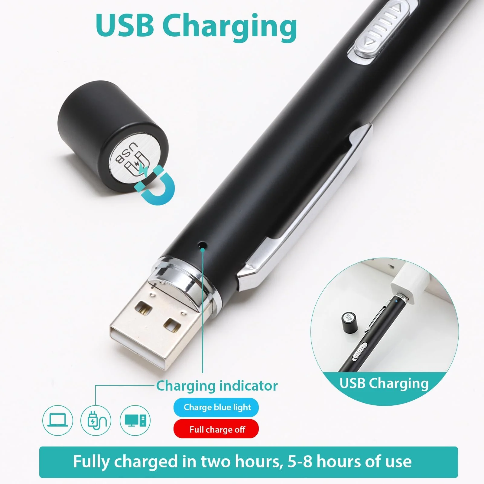 Penriter Pupil Light Diagnostic Light with Pupil Meter and Ruler, Black Medical Lamp Pen Light with Warm/Cool White, Rechargeable USB Pen Lamp for Nurses Doctors - Image 3