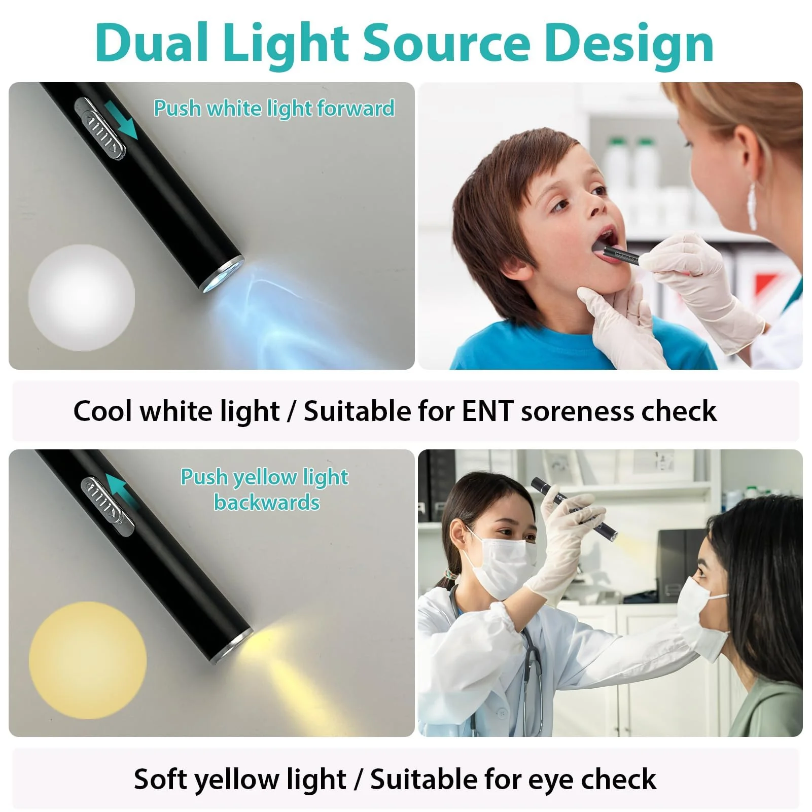 Penriter Pupil Light Diagnostic Light with Pupil Meter and Ruler, Black Medical Lamp Pen Light with Warm/Cool White, Rechargeable USB Pen Lamp for Nurses Doctors - Image 4