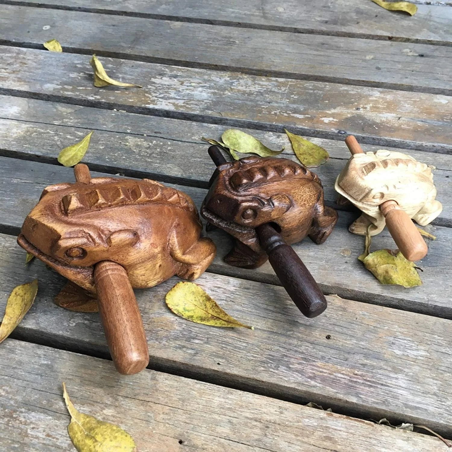 Percussion Instruments Wooden Frog Medium Size 4.8 Inch, 4 Inch and 3 Inch Family Wood Frog Guiro Rasp Musical Instrument Tone Block Musical Instrument Home Office Decoration - Image 2