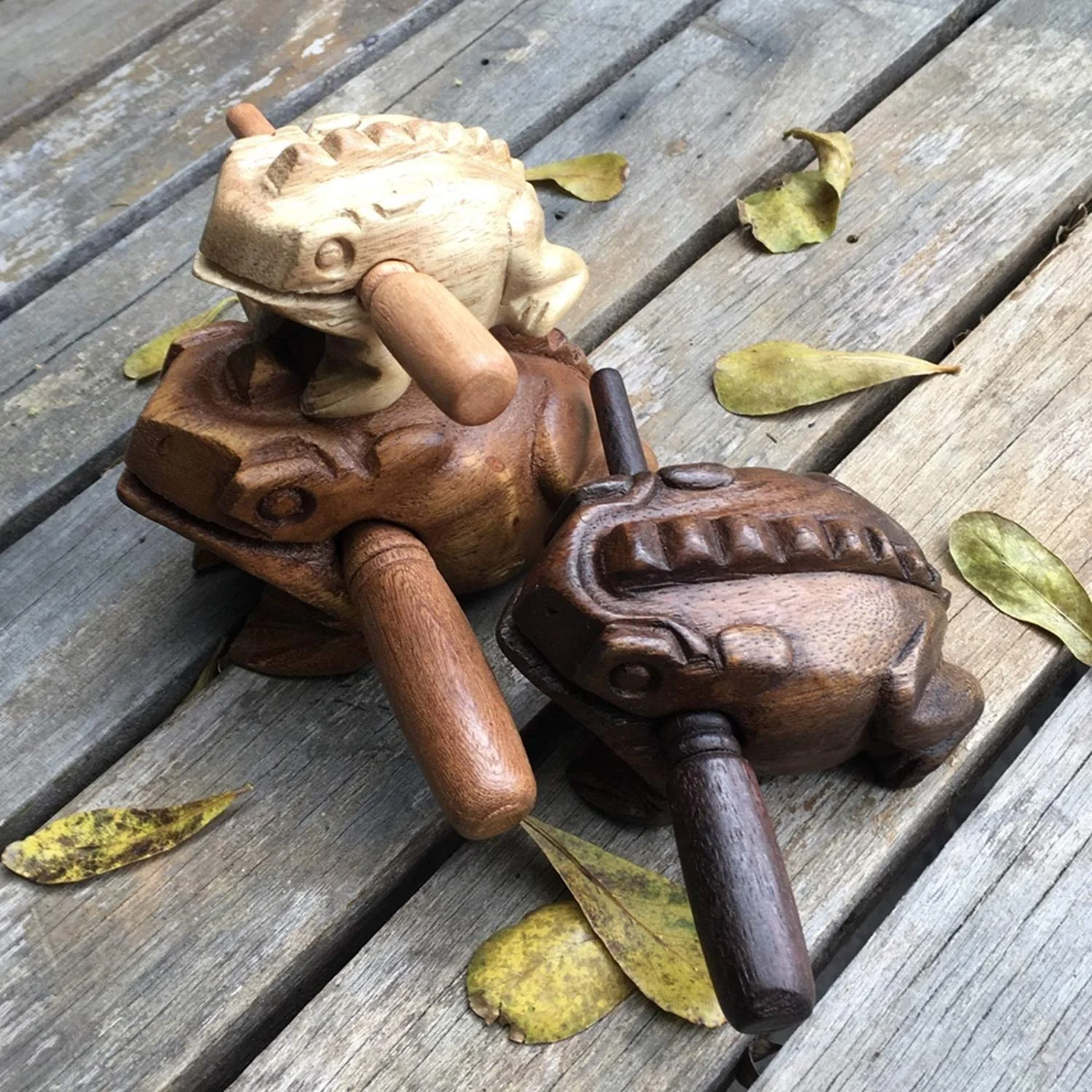 Percussion Instruments Wooden Frog Medium Size 4.8 Inch, 4 Inch and 3 Inch Family Wood Frog Guiro Rasp Musical Instrument Tone Block Musical Instrument Home Office Decoration - Image 3