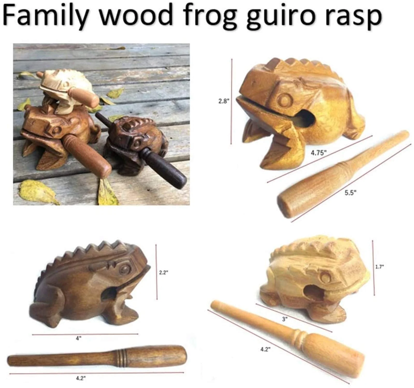 Percussion Instruments Wooden Frog Medium Size 4.8 Inch, 4 Inch and 3 Inch Family Wood Frog Guiro Rasp Musical Instrument Tone Block Musical Instrument Home Office Decoration - Image 7