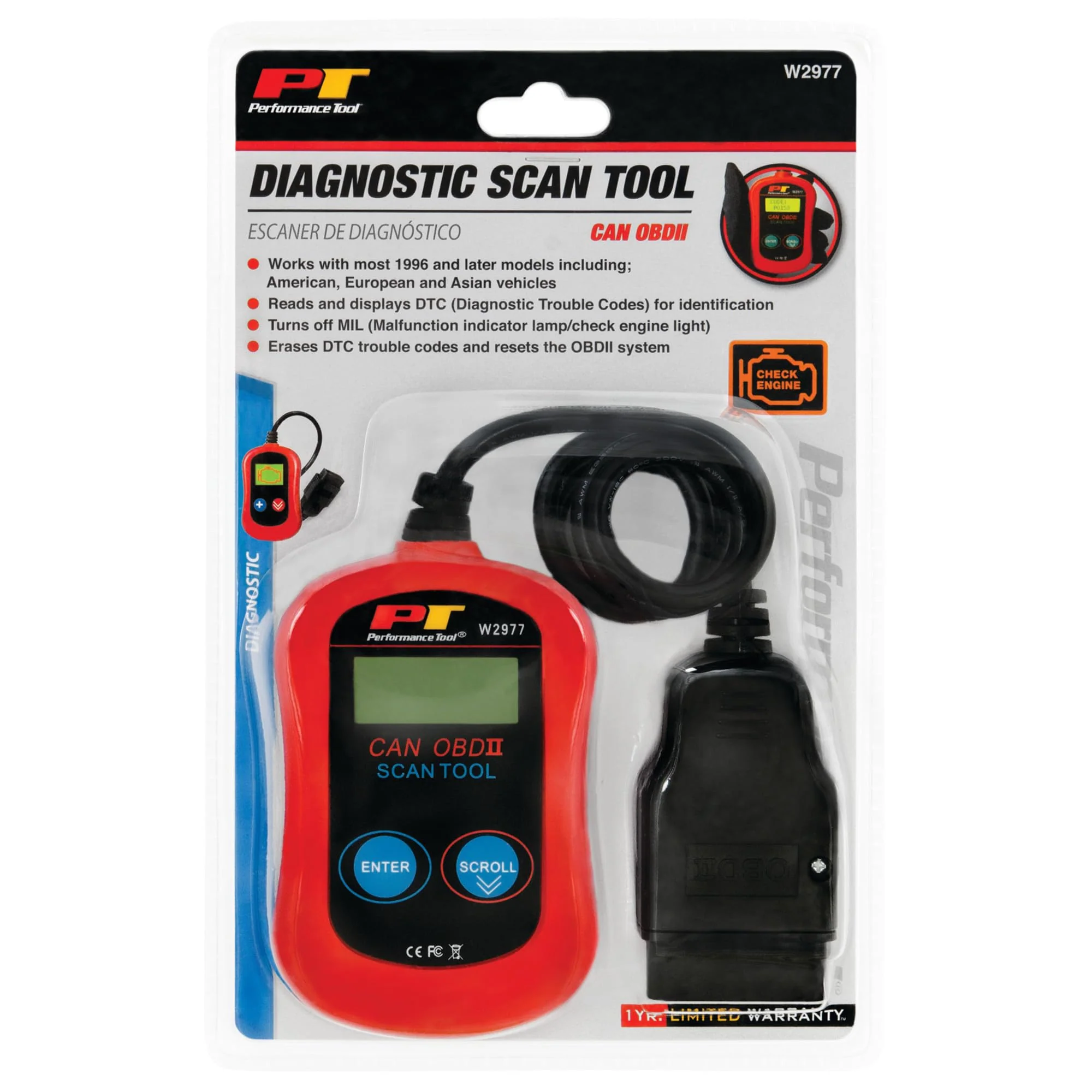 Performance Tool W2977 CAN OBD II Scanner Tool for Check Engine Light & Diagnostics, Direct Scan and Read Out CAN OBD II Scanner Tool Basic Model - Image 9