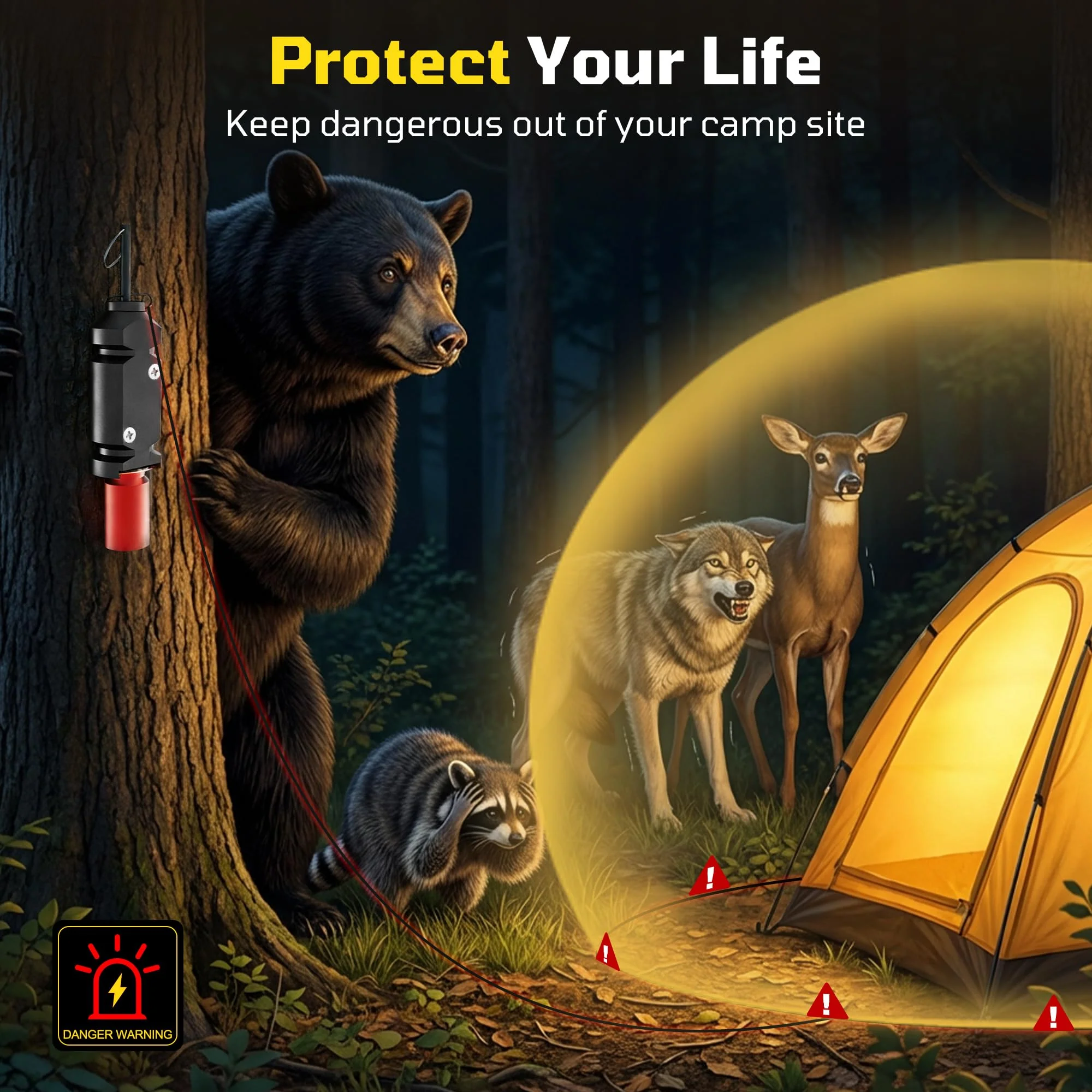 Perimeter Trip Alarm, 12 Gauge Trip Alarm, Camping Trip Wire Alarm Device with Screw and Extension Chains, Early Warning System for Camping and Outdoor Safety/ Bear Deterrent(Suitable Multiple Models) 2 Pack - Image 2