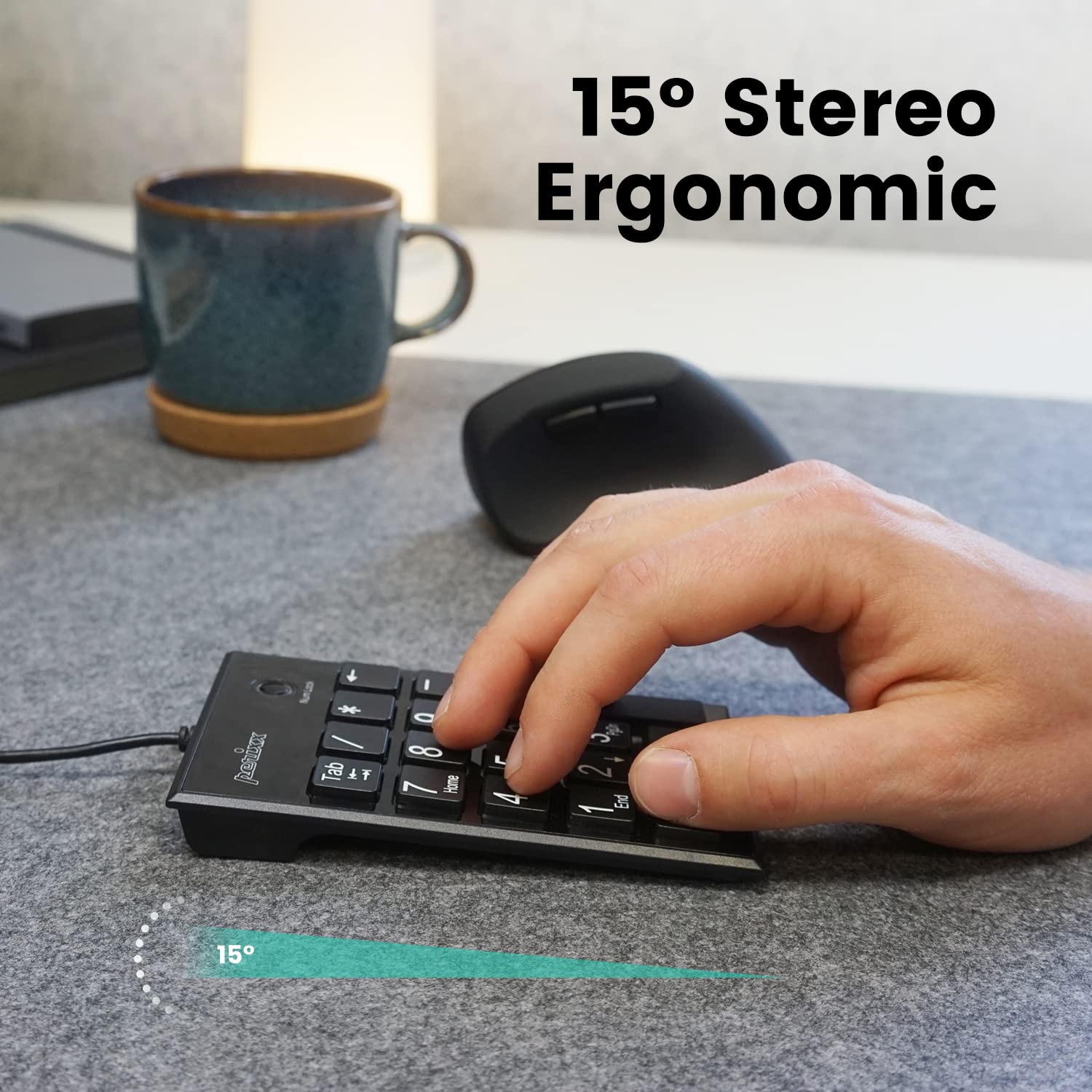 Perixx PPD-202 Wired 19 Keys Slim Numeric Keypad, Big Print Font, Silent Notebook Scissor Key Number Keypad with Tab Key and Num Lock, Black USB only - Image 5