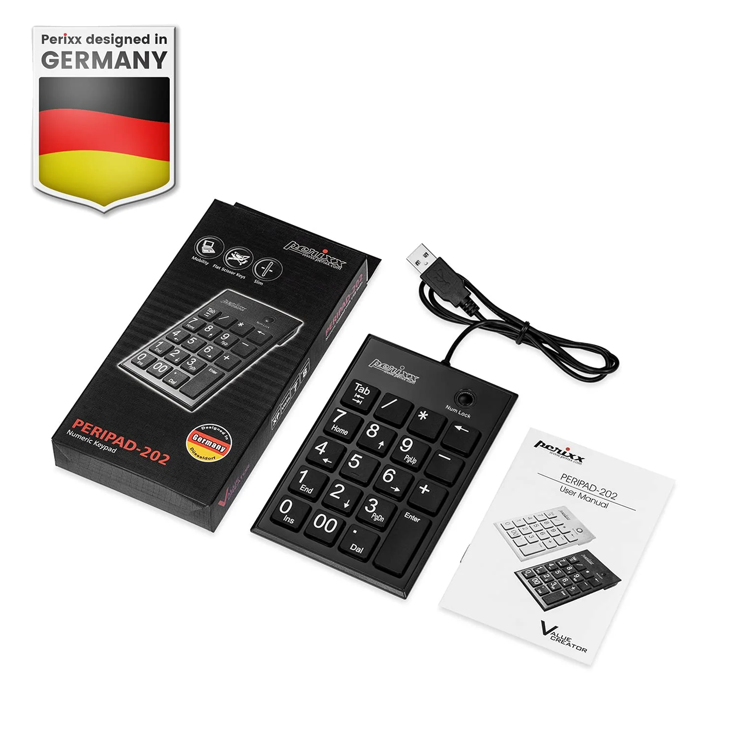 Perixx PPD-202 Wired 19 Keys Slim Numeric Keypad, Big Print Font, Silent Notebook Scissor Key Number Keypad with Tab Key and Num Lock, Black USB only - Image 6