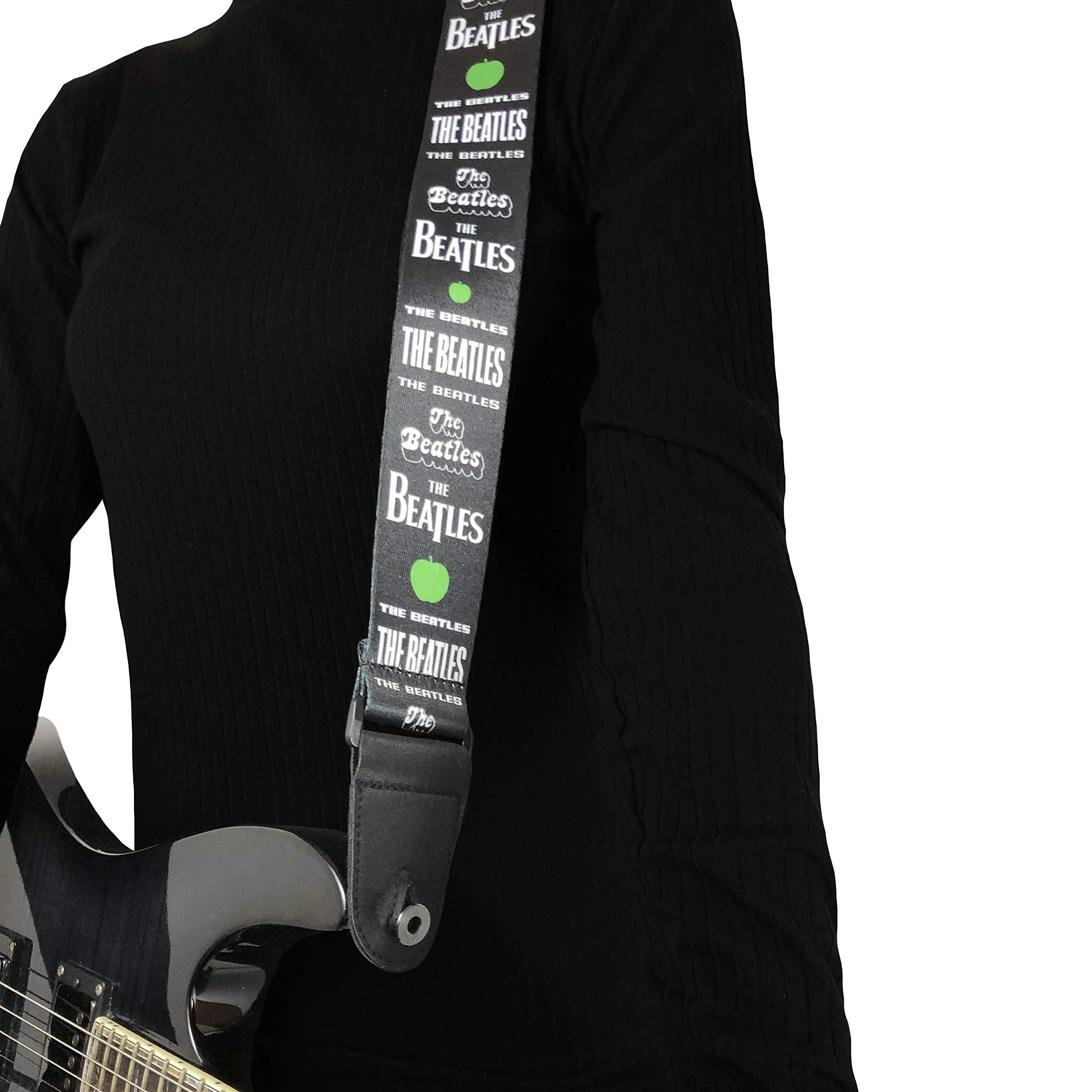 Perri's Leathers, 39"-58"- Black, The Beatles Officially Licensed Guitar Strap, Boutique & Fits Fender Electric, Custom, Adjustable, Durable Design, Acoustic & Bass Guitar Straps for Electric, Leather Green Apples - Image 4