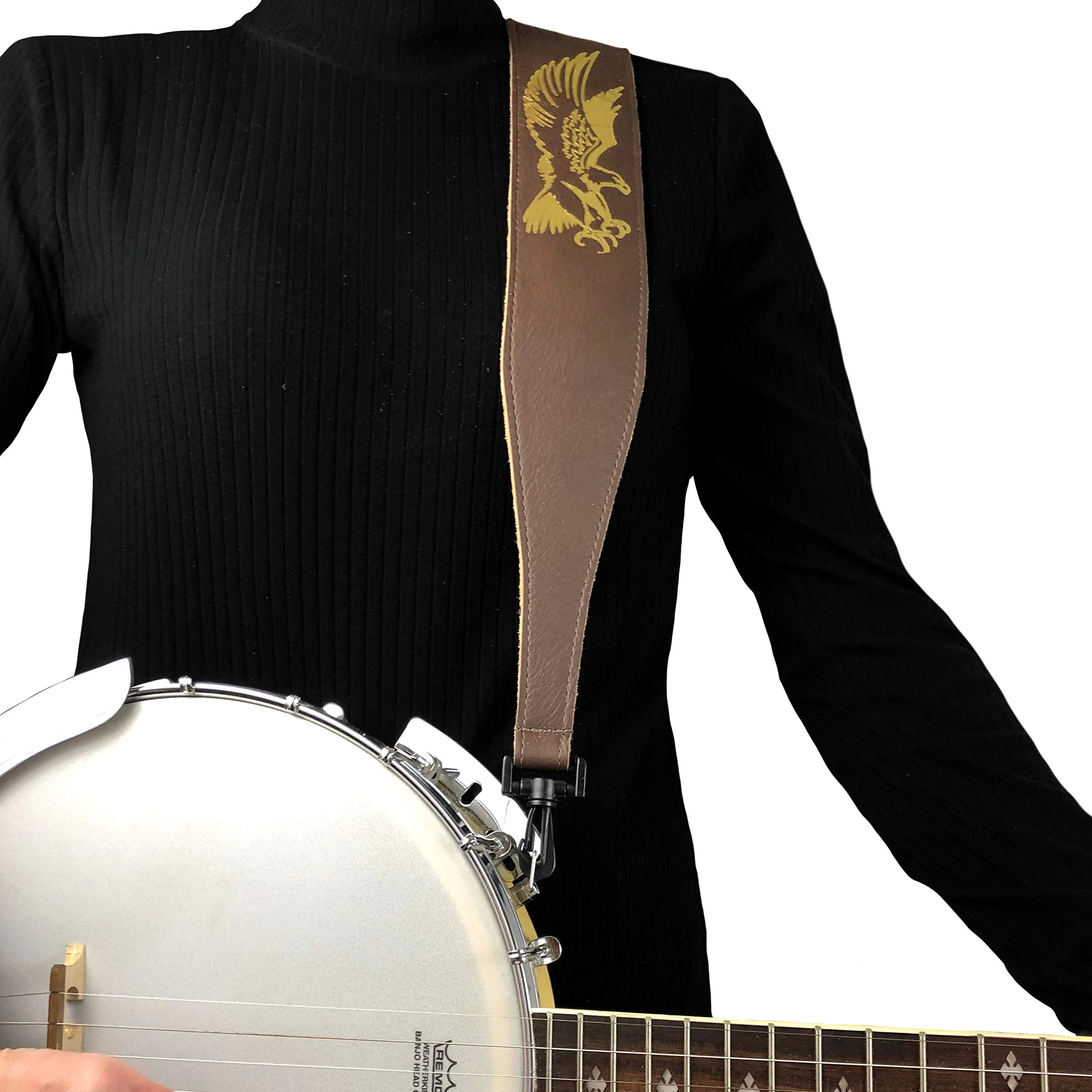 Perri's Leathers, Banjo Flying Eagle Guitar Strap, Polyester and Plastic Combined, Brown, Foil Embosed, Anti-Slip, Classic, Suitable for Each Level, Standard, Compatible with All Button Lock Systems 44.5" to 53" Flying Eage Brown - Image 4
