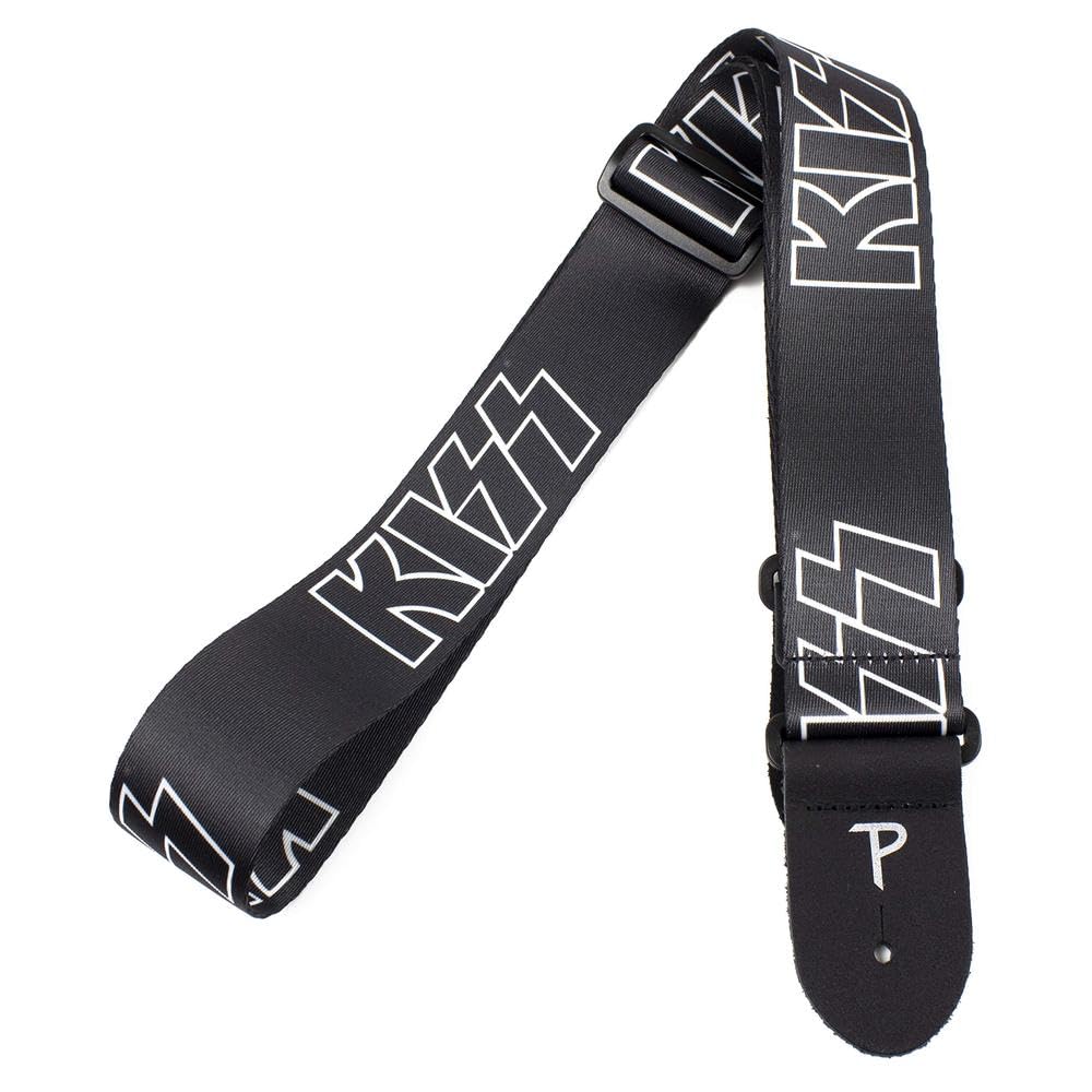 Perri's Leathers KISS Collection - Cotton Guitar Strap & Celluloid Picks - Official Logo Themed - Black Strap Kiss Strap Logo - Image 2
