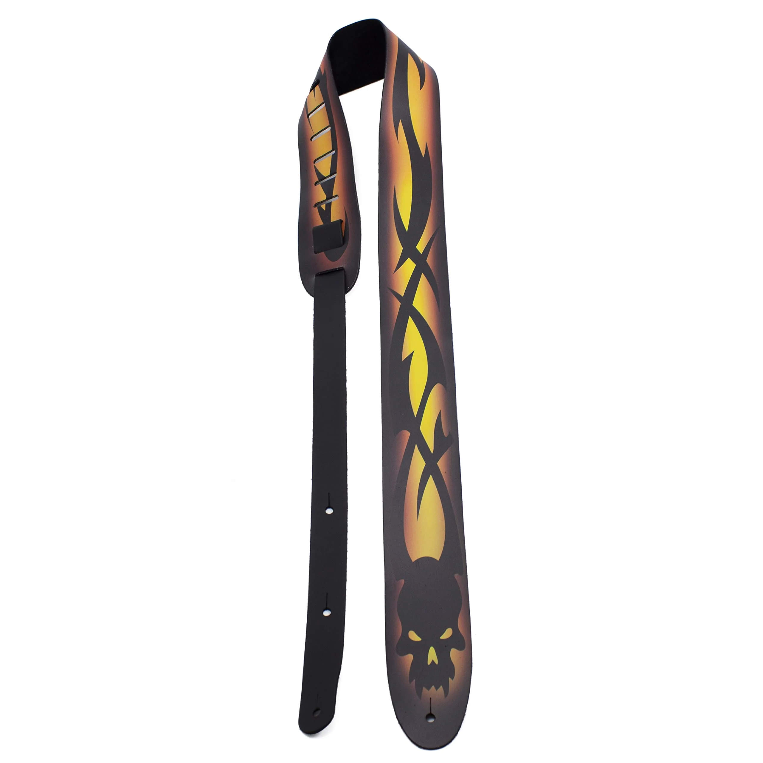 Perri's Leathers Ltd. Direct To Leather Guitar Straps: Bold Designs for Acoustic/Bass/Electric Guitars - Made in Canada Yellow Skull Barbed Wire - Image 2