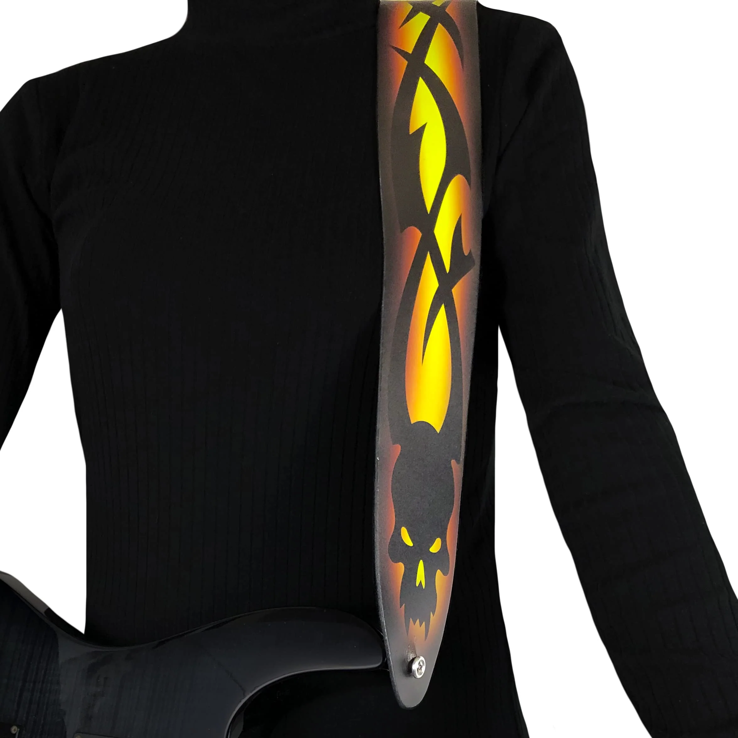Perri's Leathers Ltd. Direct To Leather Guitar Straps: Bold Designs for Acoustic/Bass/Electric Guitars - Made in Canada Yellow Skull Barbed Wire - Image 6