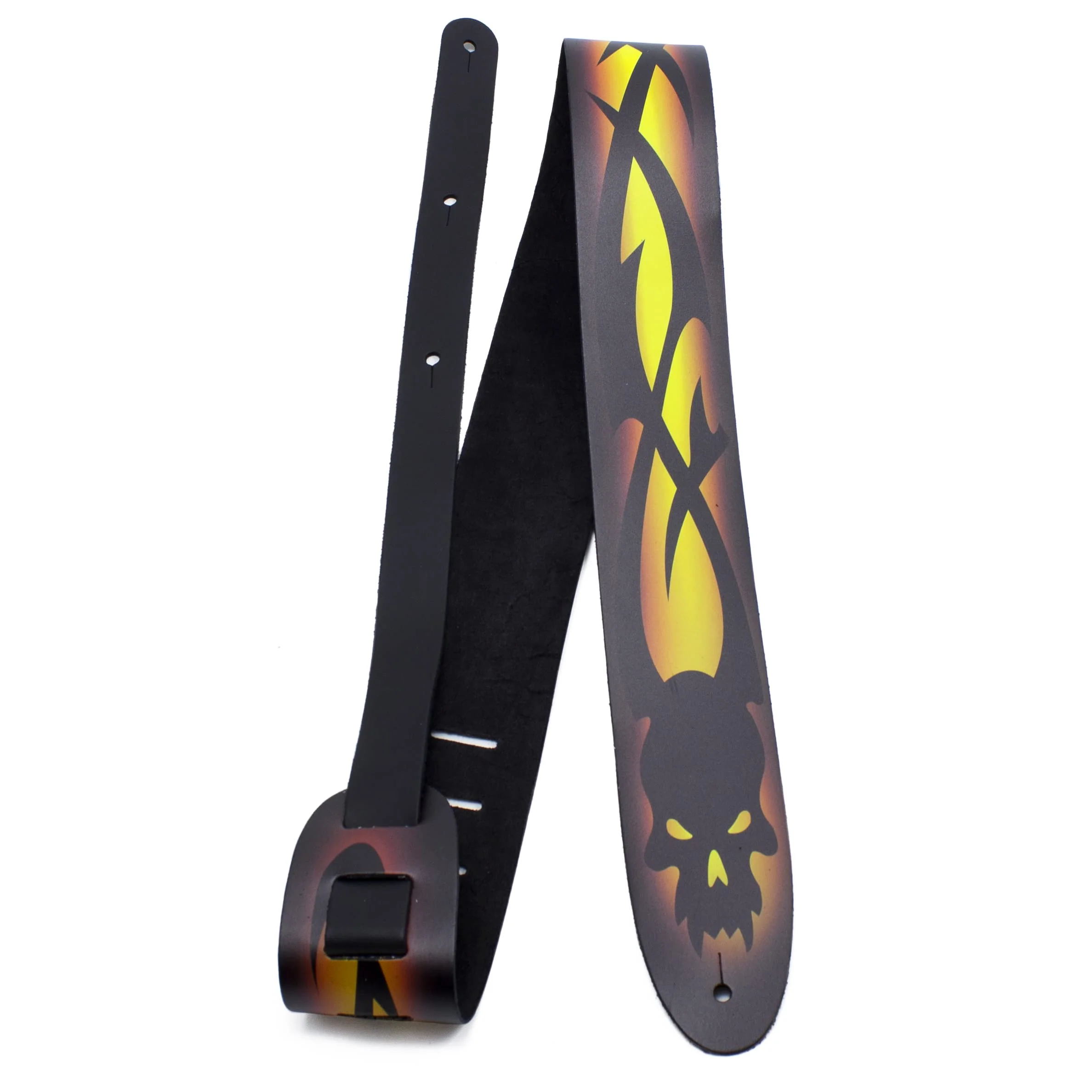 Perri's Leathers Ltd. Direct To Leather Guitar Straps: Bold Designs for Acoustic/Bass/Electric Guitars - Made in Canada Yellow Skull Barbed Wire - Image 7