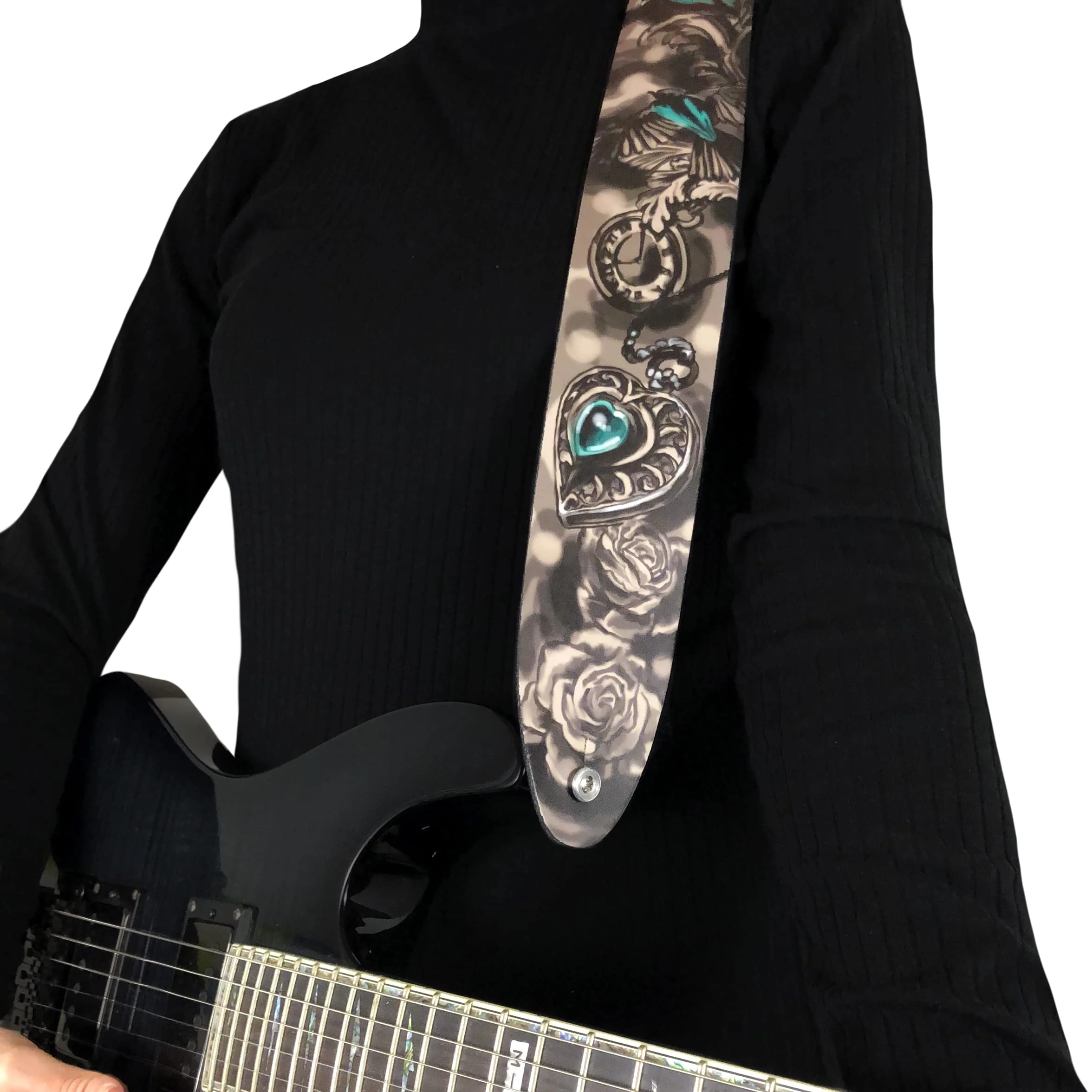 Perris Leathers Ltd. - Guitar Strap - Suede - Adjustable - for Acoustic/Bass/Electric Guitar - Made in Canada Green Lock Heart - Image 6