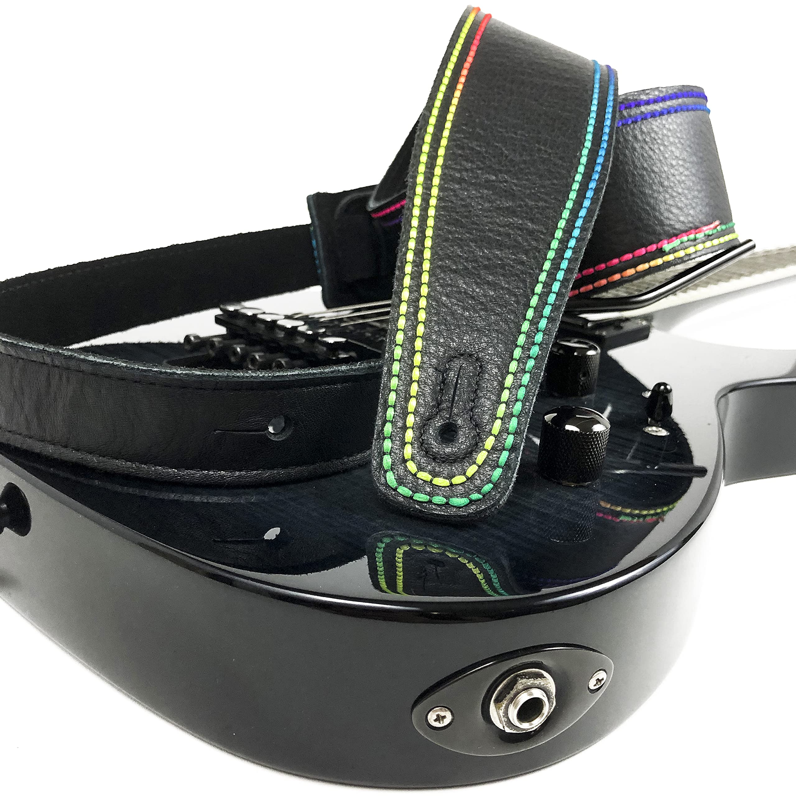 Perri's Leathers Ltd. - Multicolor Thread Guitar Strap - Adjustable Strap from 44.5" - 53" for Electric, Bass, Acoustic Guitars - Black (BM25RTD-7513) 53" - Image 2