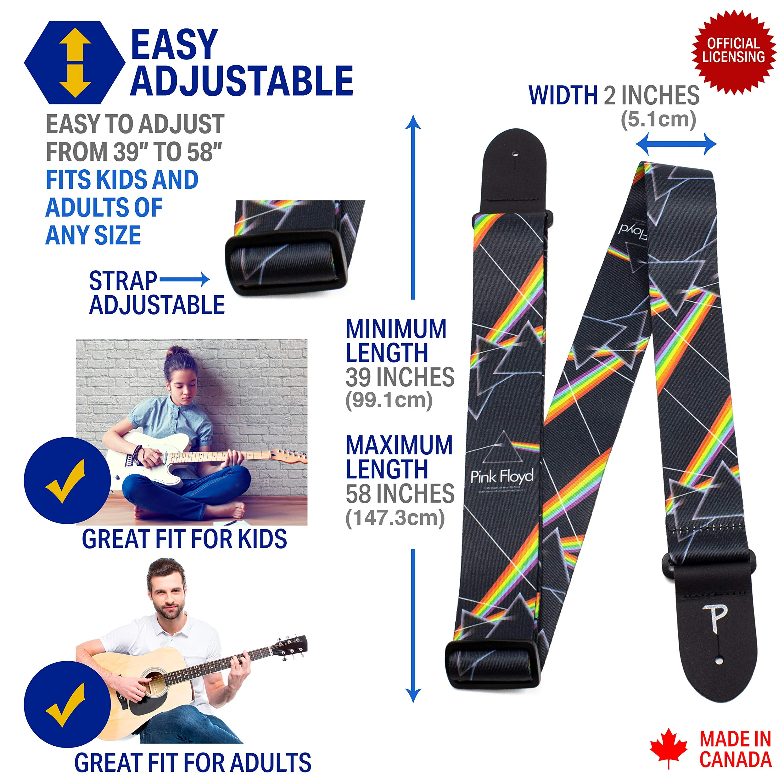 Perri's Leathers Ltd. - Pink Floyd Official Licensed Polyester Guitar Strap - Adjustable Guitar Strap from 39" to 58" for Electric, Bass, Acoustic Guitar (LPCP-8090) 39" to 58" Pick Floyd Strap - Image 2