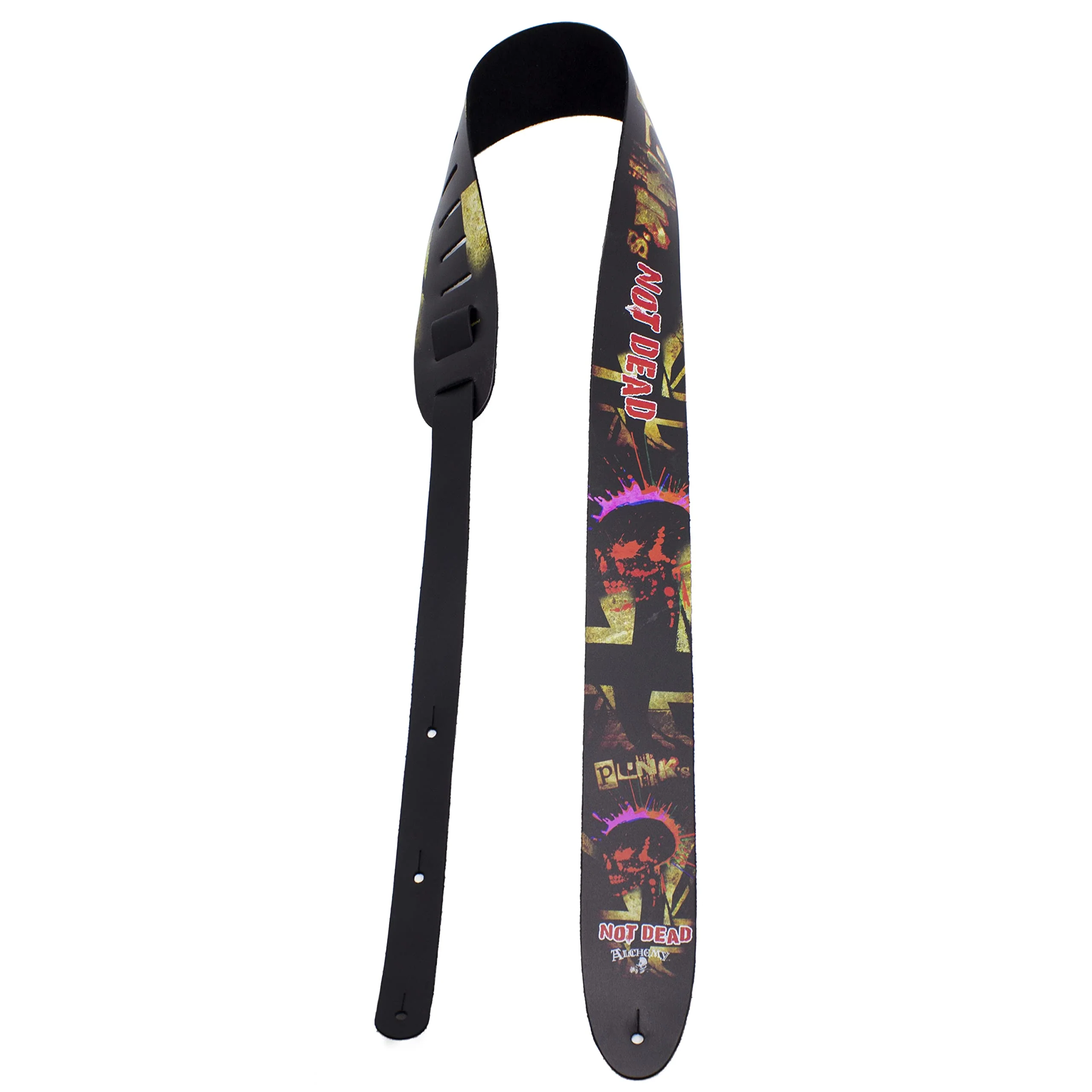 Perri's Leathers, Official Alchemy Punks Not Dead Licenced Leather Guitar Strap, Direct to Leather Series, Anti-Slip, Adjustable from 42.5" to 56" Inch, Compatible w/All Button Lock Systems - Image 2