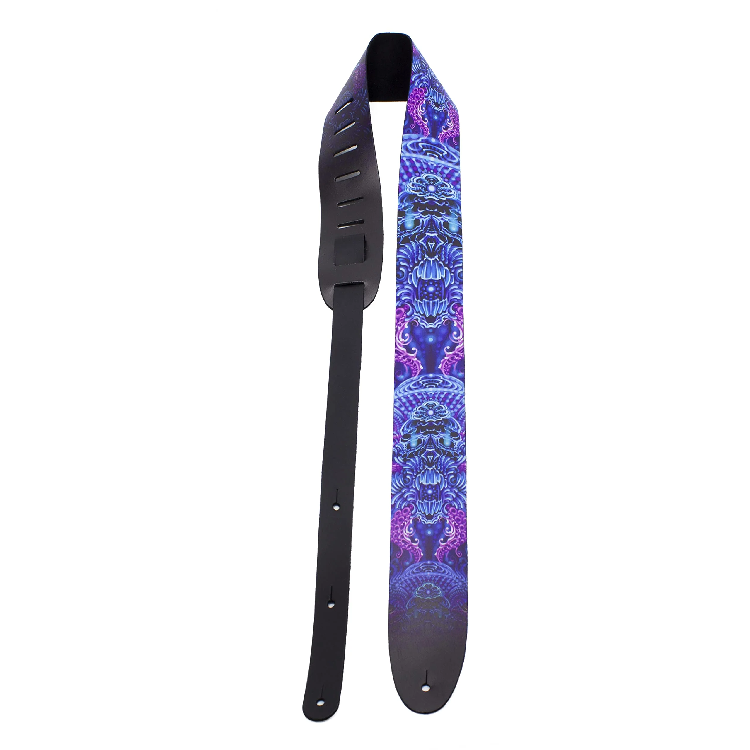 Perri's Leathers, Official David Bolt Prosperity Mandala Licenced Leather Guitar Strap, Direct to Leather Series, Anti-Slip, Adjustable from 42.5" to 56" Inch, Compatible w/All Button Lock Systems 56" Purple - Image 2