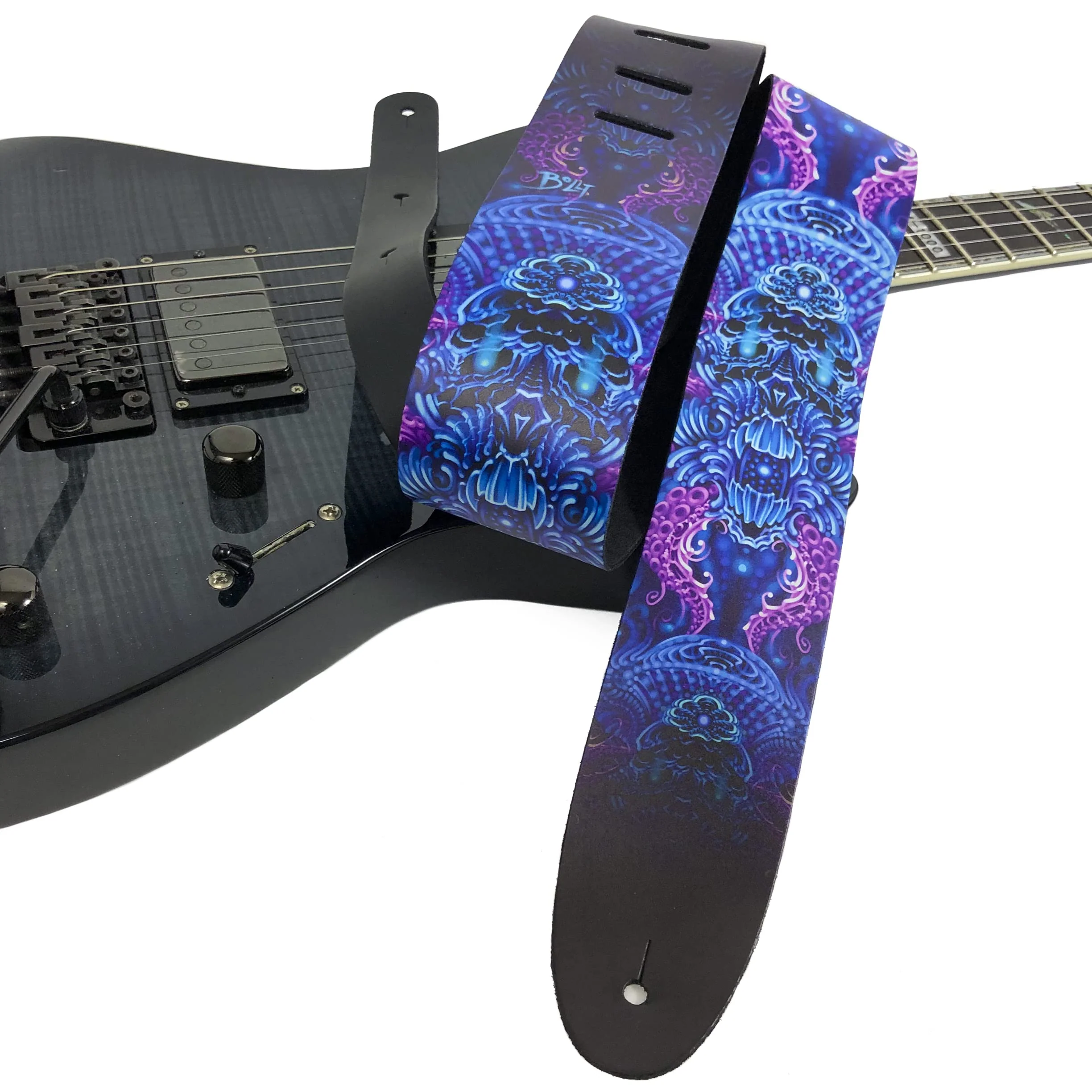 Perri's Leathers, Official David Bolt Prosperity Mandala Licenced Leather Guitar Strap, Direct to Leather Series, Anti-Slip, Adjustable from 42.5" to 56" Inch, Compatible w/All Button Lock Systems 56" Purple - Image 5