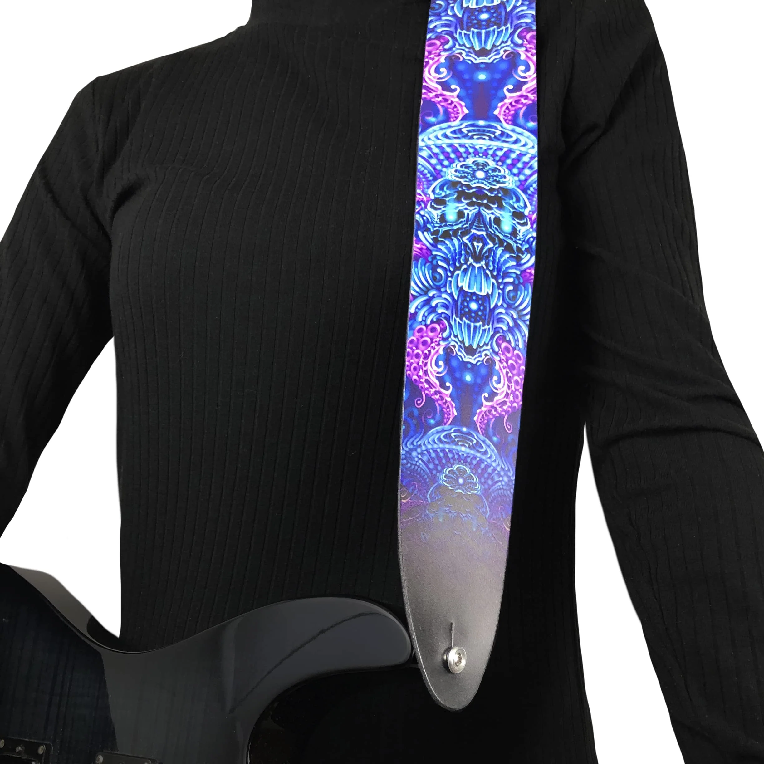 Perri's Leathers, Official David Bolt Prosperity Mandala Licenced Leather Guitar Strap, Direct to Leather Series, Anti-Slip, Adjustable from 42.5" to 56" Inch, Compatible w/All Button Lock Systems 56" Purple - Image 6