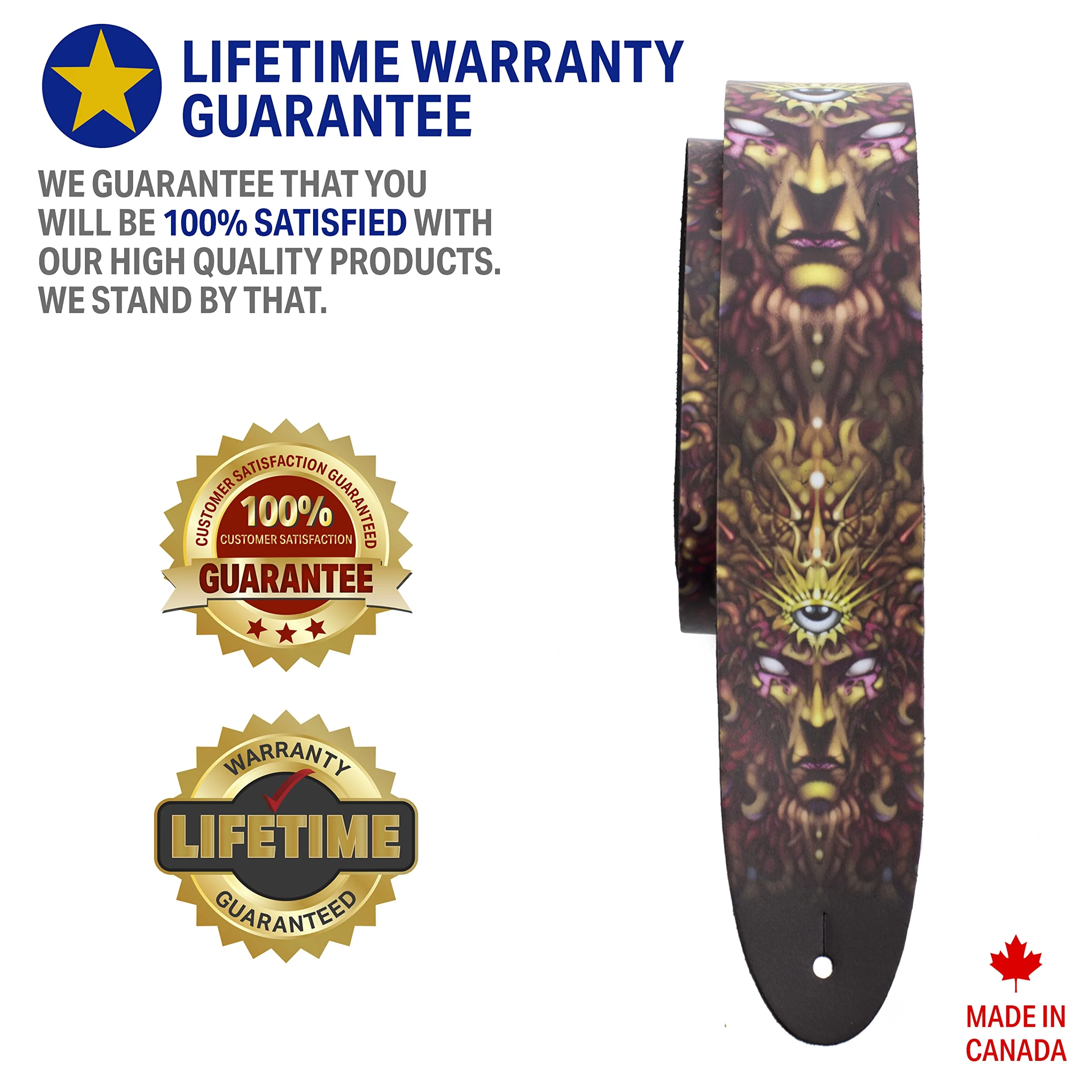 Perri's Leathers, Official David Bolt Solar Mind Licenced Leather Guitar Strap, Direct to Leather Series, Anti-Slip, Adjustable from 42.5" to 56" Inch, Compatible w/All Button Lock Systems - Image 4