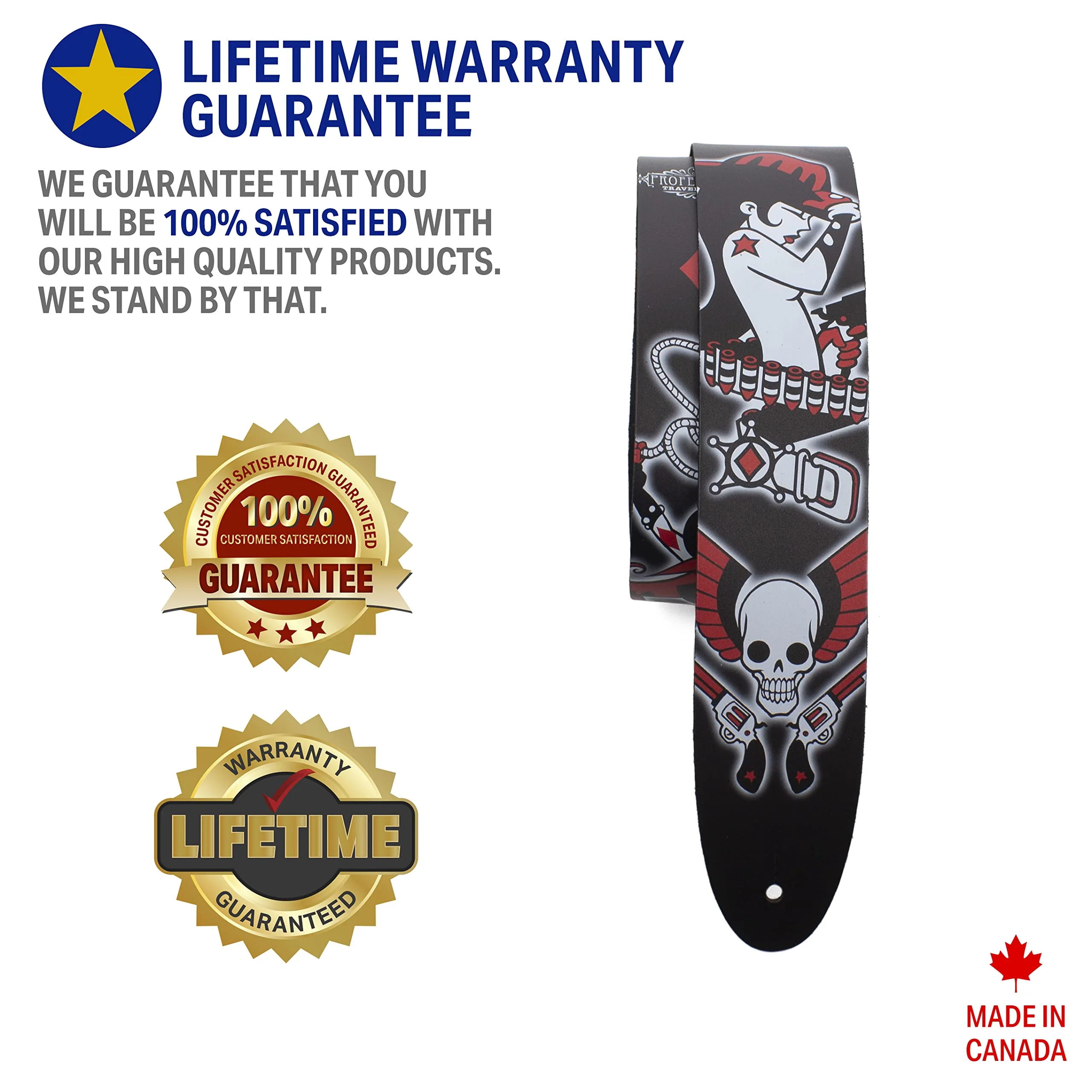 Perri's Leathers, Official David Bolt Wild West Diamonds Licenced Leather Guitar Strap, Direct to Leather Series, Anti-Slip, Adjustable from 42.5" to 56" Inch, Compatible w/All Button Lock Systems - Image 4