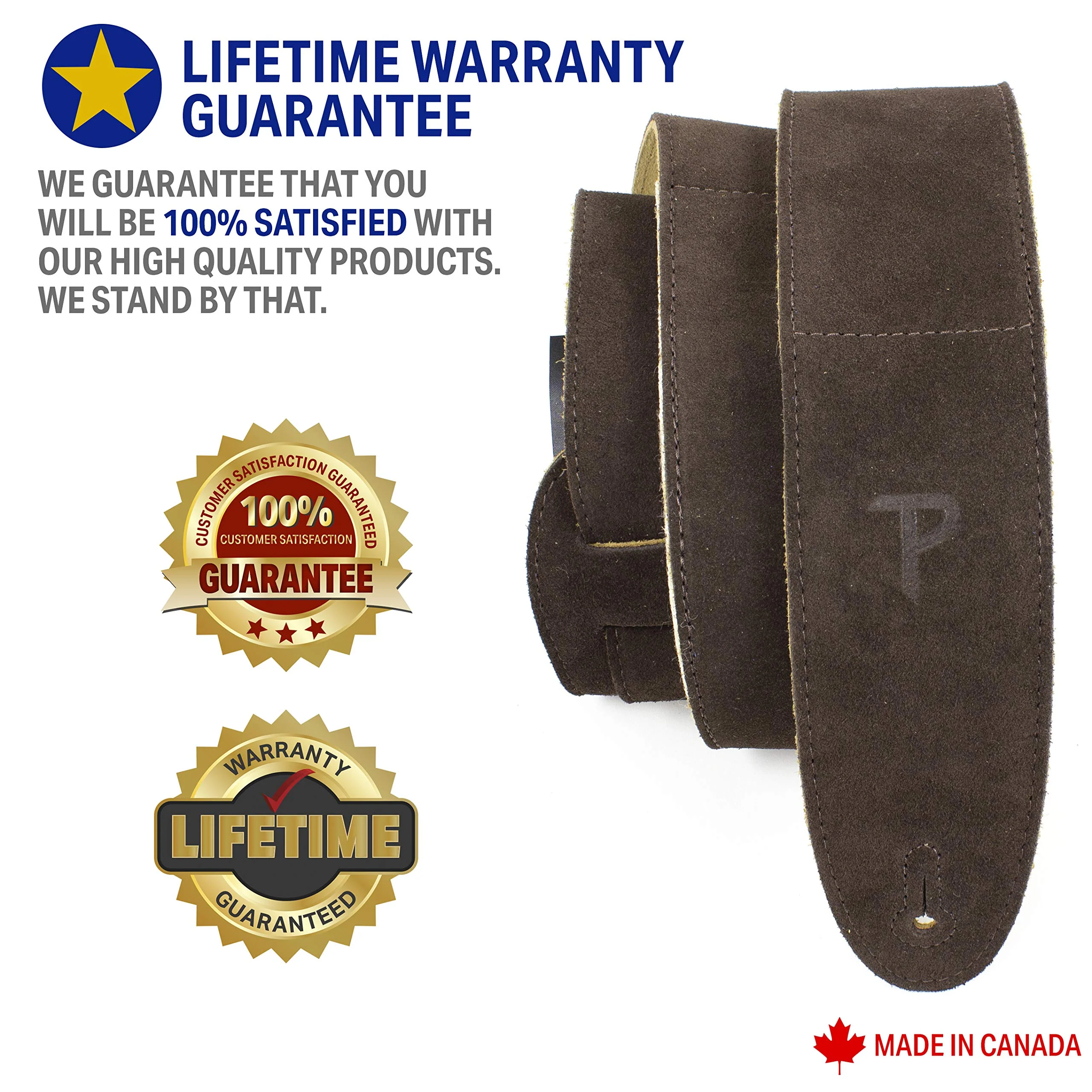 Perri's Leathers Suede Guitar Strap with Sheepskin Pad, Anti-Slip, Adjustable 41"–56", Compatible with All Guitars Brown - Image 3
