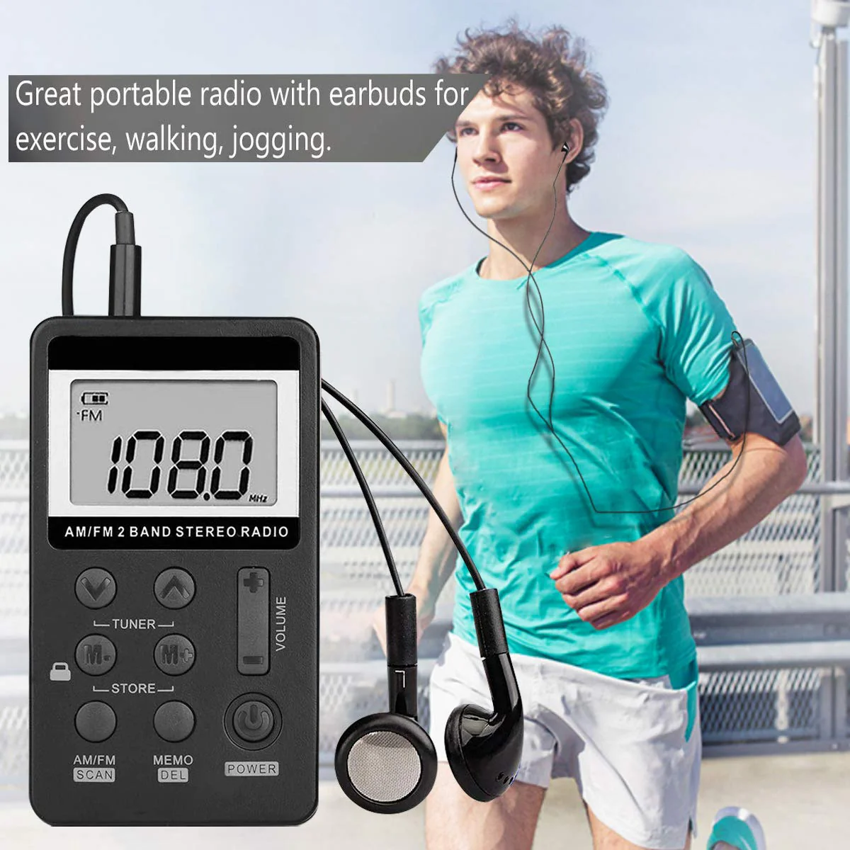 Personal AM/FM Pocket Radio Portable VR-robot, Mini Digital Tuning Radio, with Rechargeable Battery, Earphone, Lock Screen for Walk/Jogging/Gym/Camping - Image 3