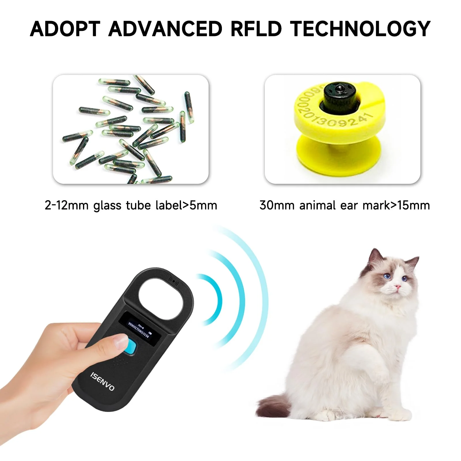 Pet Microchip Scanner Rechargeable RFID EMID Micro Chip Reader Scanner 134.2kHz 125kHz 15 Digits Pet Chip ID Scanner for Animal/Pets/Pigs/Dogs/Cats (190A) - Image 2