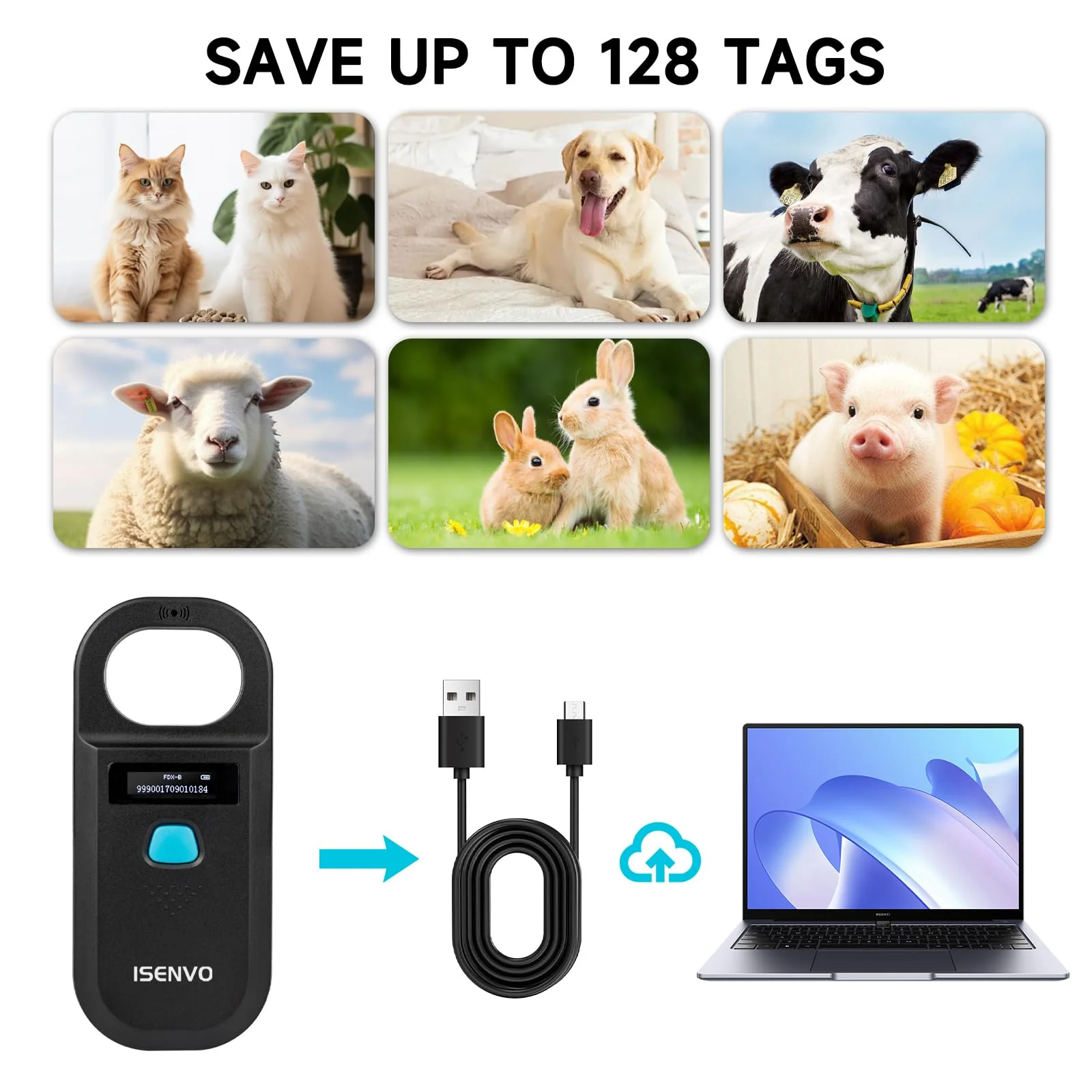 Pet Microchip Scanner Rechargeable RFID EMID Micro Chip Reader Scanner 134.2kHz 125kHz 15 Digits Pet Chip ID Scanner for Animal/Pets/Pigs/Dogs/Cats (190A) - Image 3