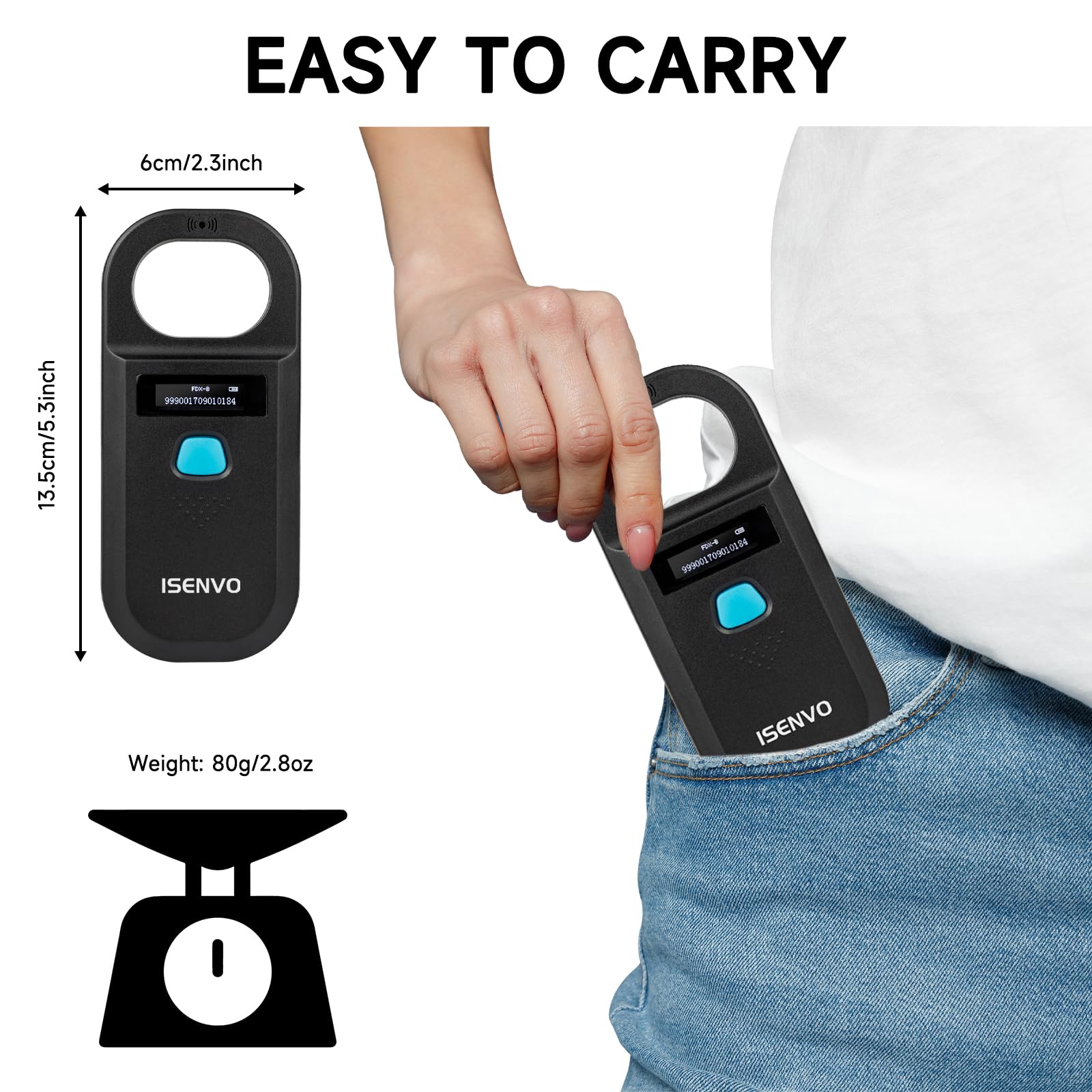 Pet Microchip Scanner Rechargeable RFID EMID Micro Chip Reader Scanner 134.2kHz 125kHz 15 Digits Pet Chip ID Scanner for Animal/Pets/Pigs/Dogs/Cats (190A) - Image 5