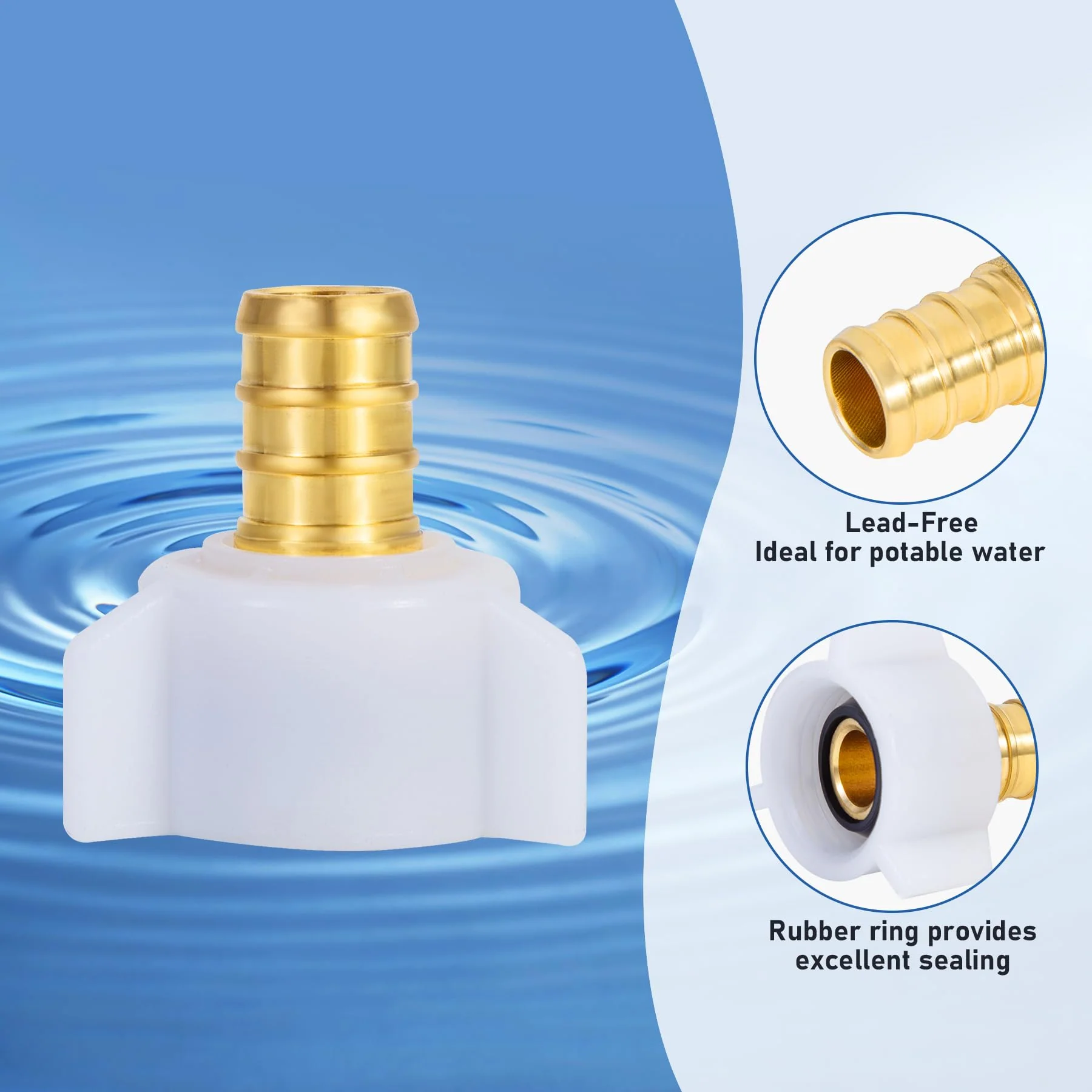 Pex 1/2" Pex x 1/2" Female NPT Swivel Adapter Barb Crimp Brass Fittings,PEX 1/2inch NPT Female Threaded Swivel Adapter NPSM Brass Crimp Fittings,for PEX Tubes(6PCS 1/2" Straight) 6PCS 1/2" Straight - Image 3