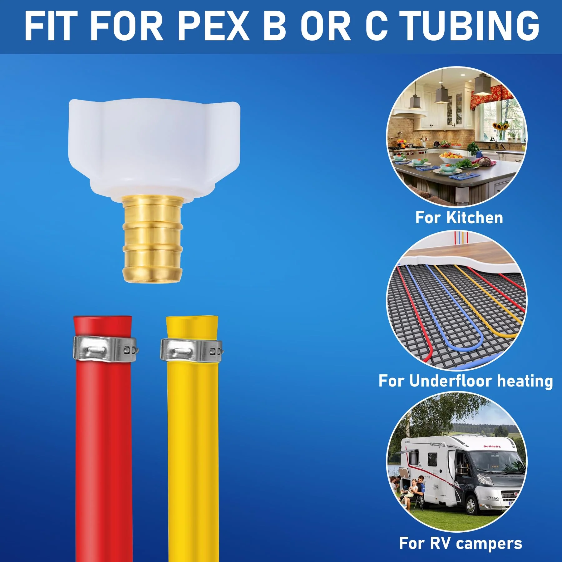 Pex 1/2" Pex x 1/2" Female NPT Swivel Adapter Barb Crimp Brass Fittings,PEX 1/2inch NPT Female Threaded Swivel Adapter NPSM Brass Crimp Fittings,for PEX Tubes(6PCS 1/2" Straight) 6PCS 1/2" Straight - Image 4